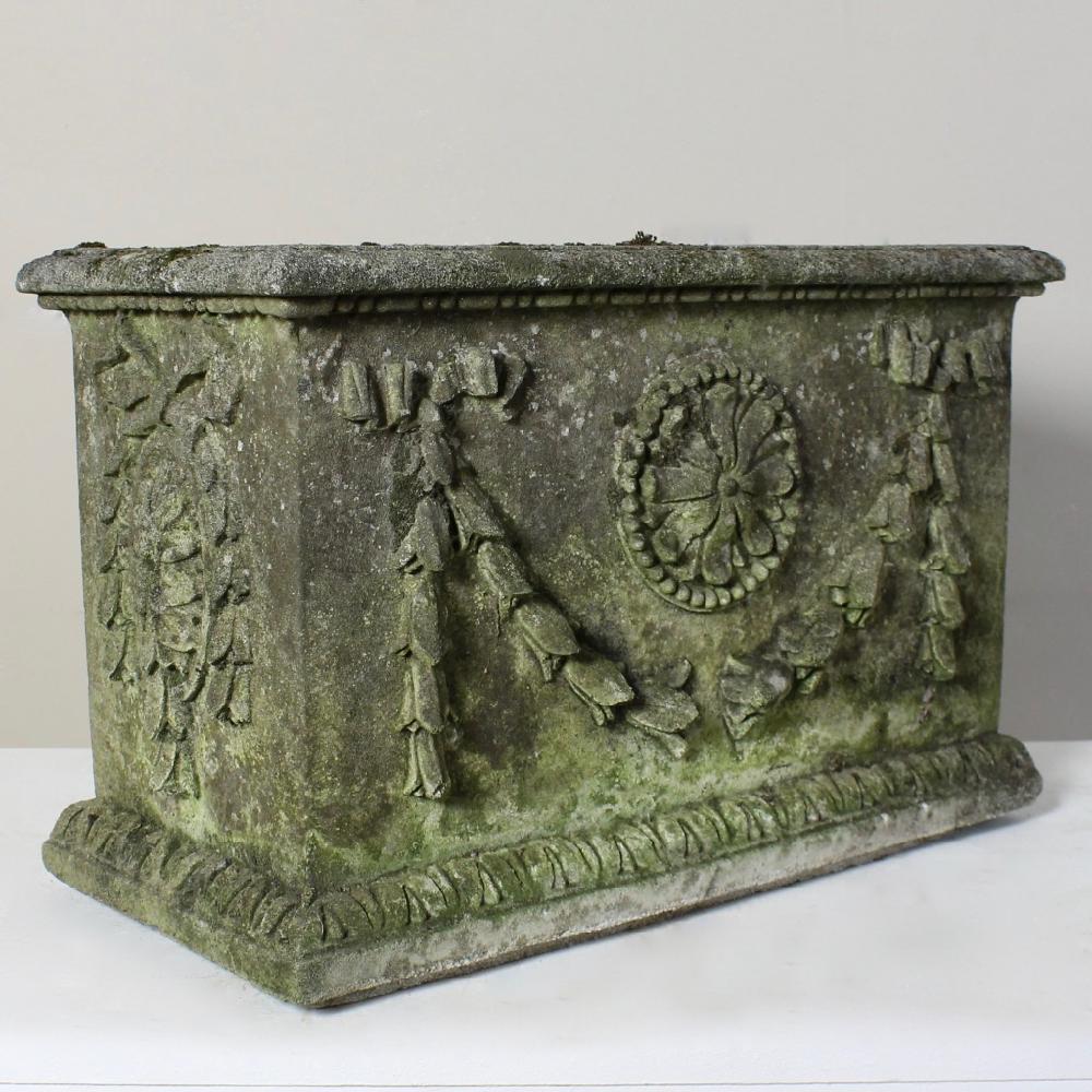 Cast Pair of Weathered Adam Style Composition Stone Planters