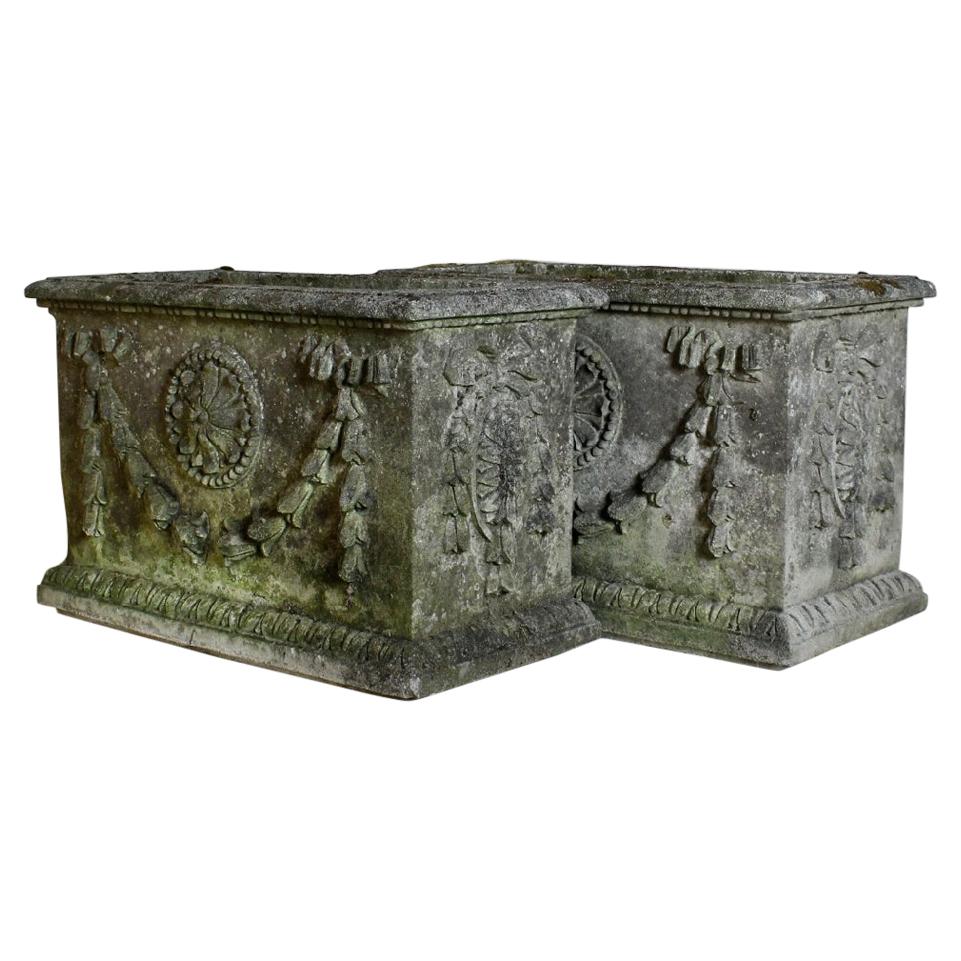 Pair of Weathered Adam Style Composition Stone Planters