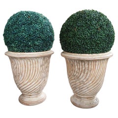 Coppia di fioriere Anduze striate e soggette alle intemperie provenienti dalla Francia