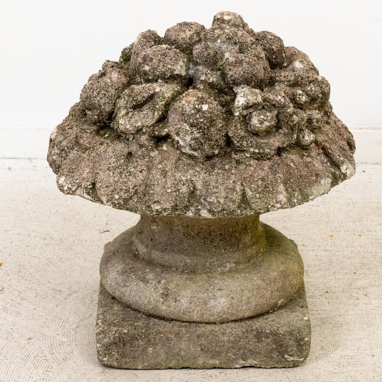 Pair of Weathered Cement Fruit Urns For Sale at 1stDibs