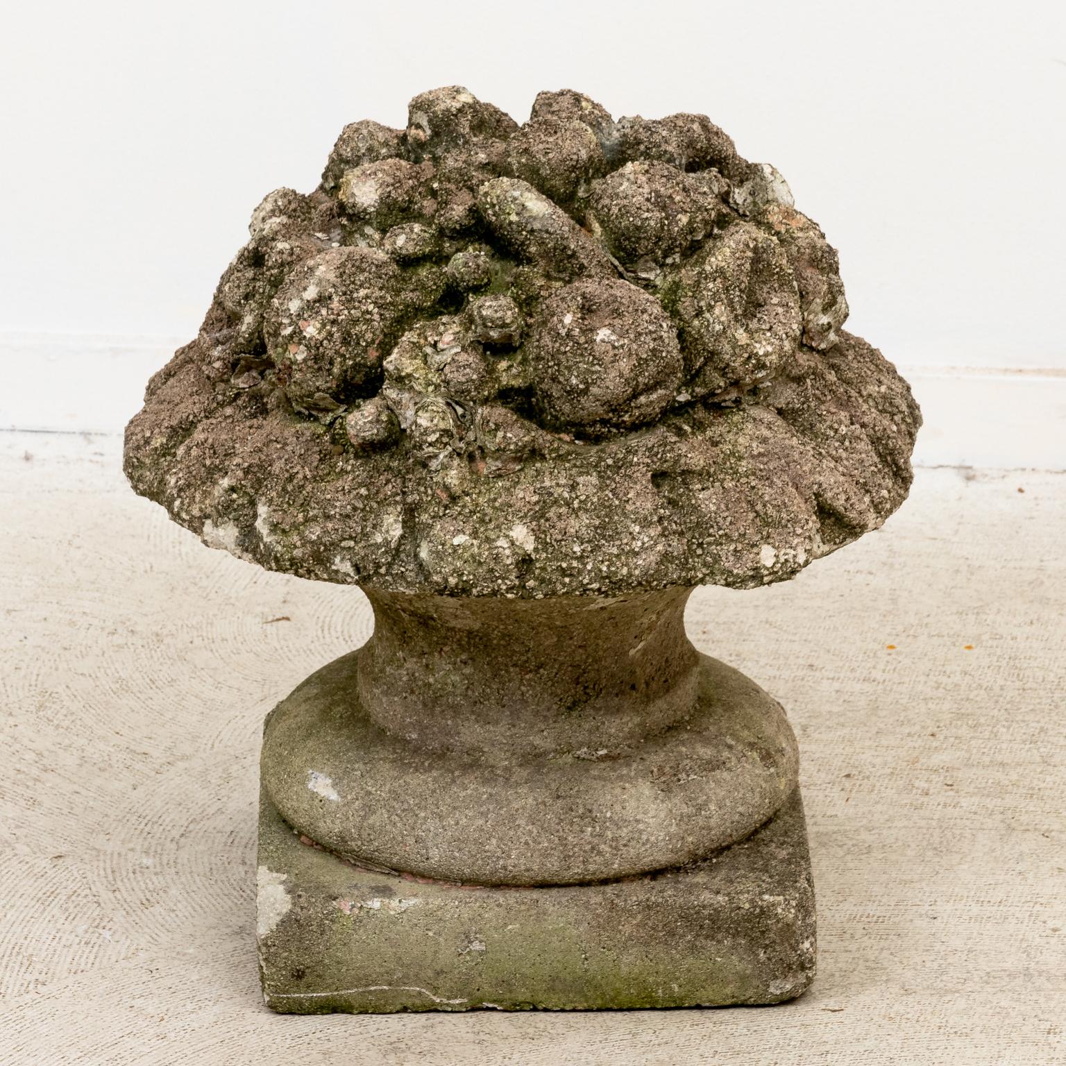 20th Century Pair of Weathered Cement Fruit Urns For Sale