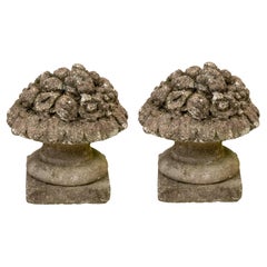 Pair of Weathered Cement Fruit Urns