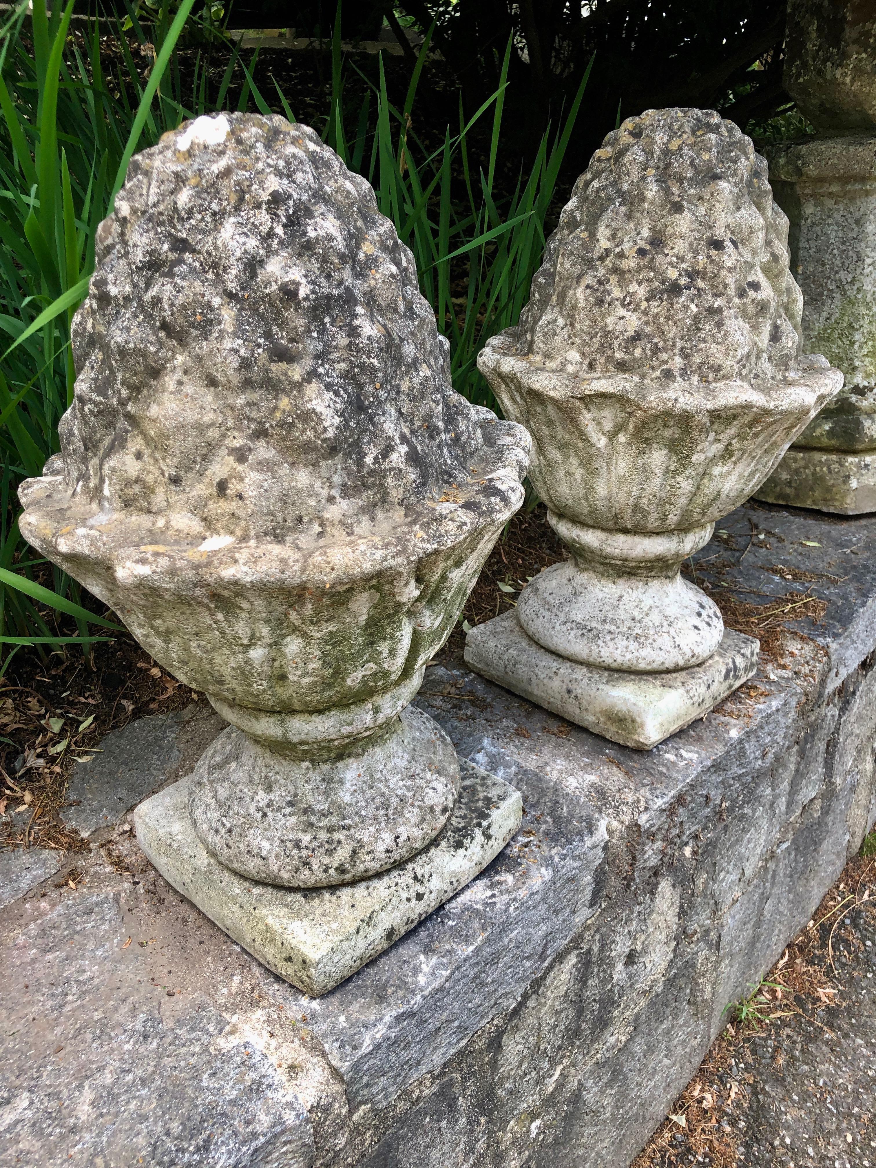 Pair of Weathered English Cast Stone Pineapple Finials 8
