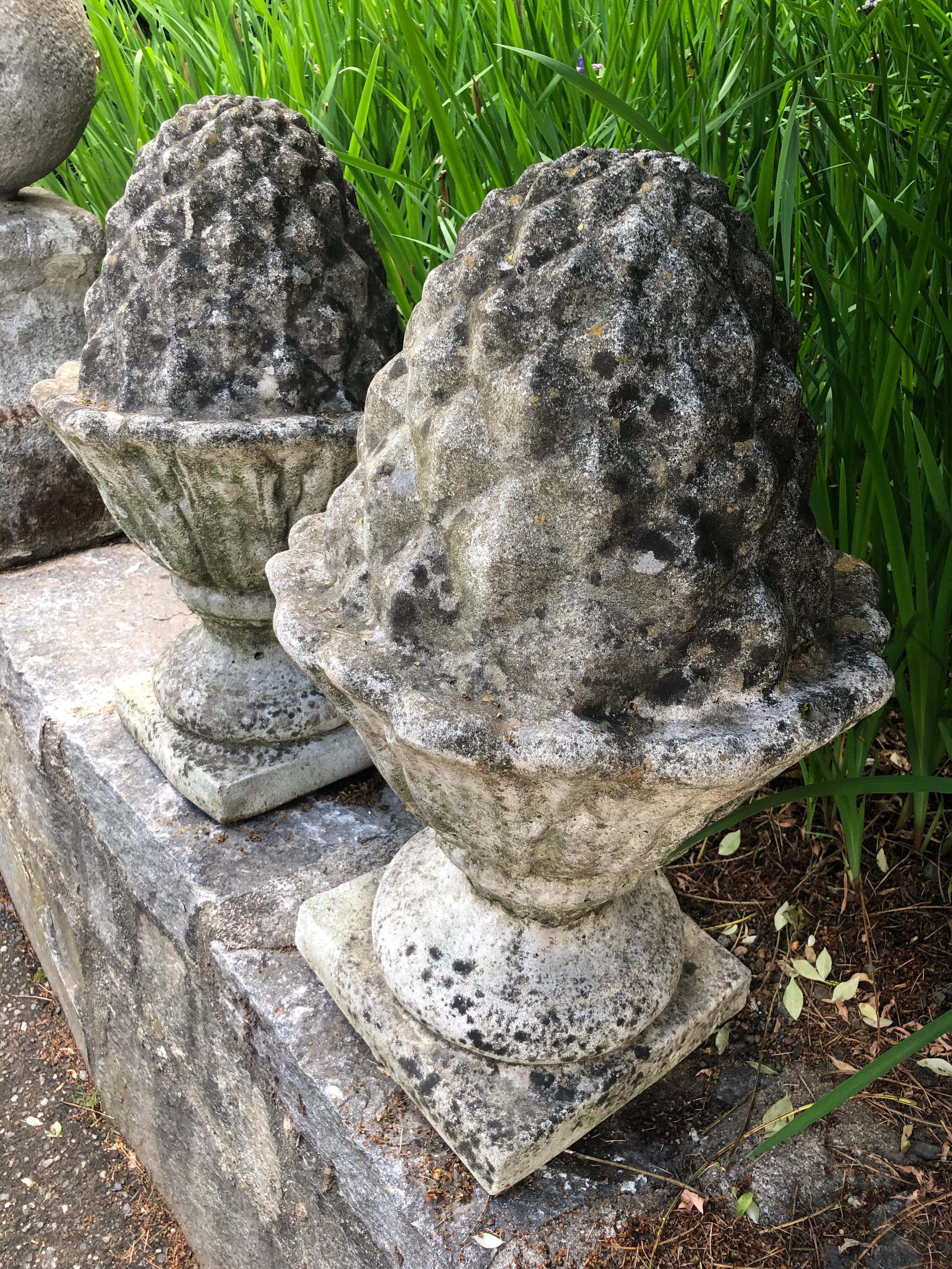 Pair of Weathered English Cast Stone Pineapple Finials 9