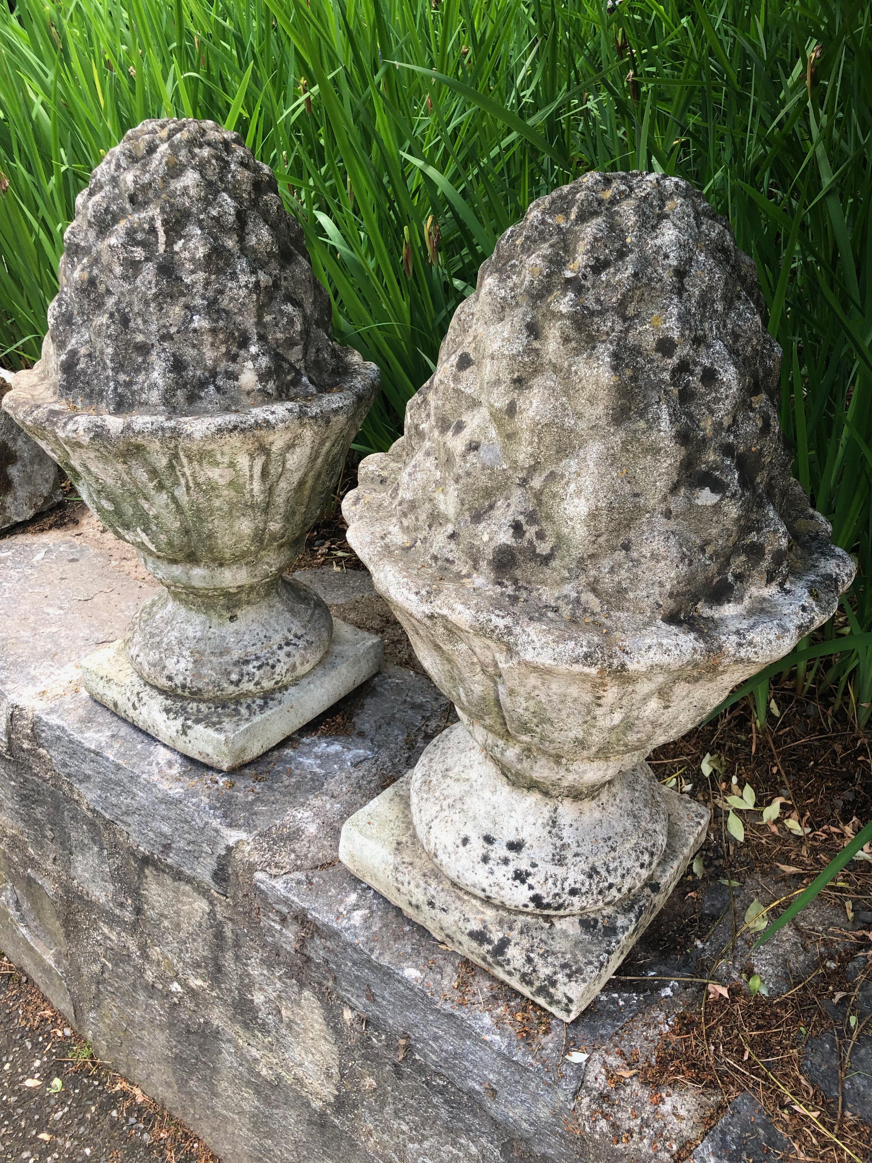 Pair of Weathered English Cast Stone Pineapple Finials 10