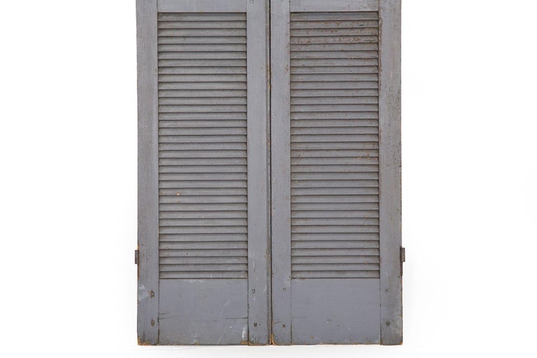 Pair of Weathered GrayPainted Arched Domed Louvered Doors For Sale at