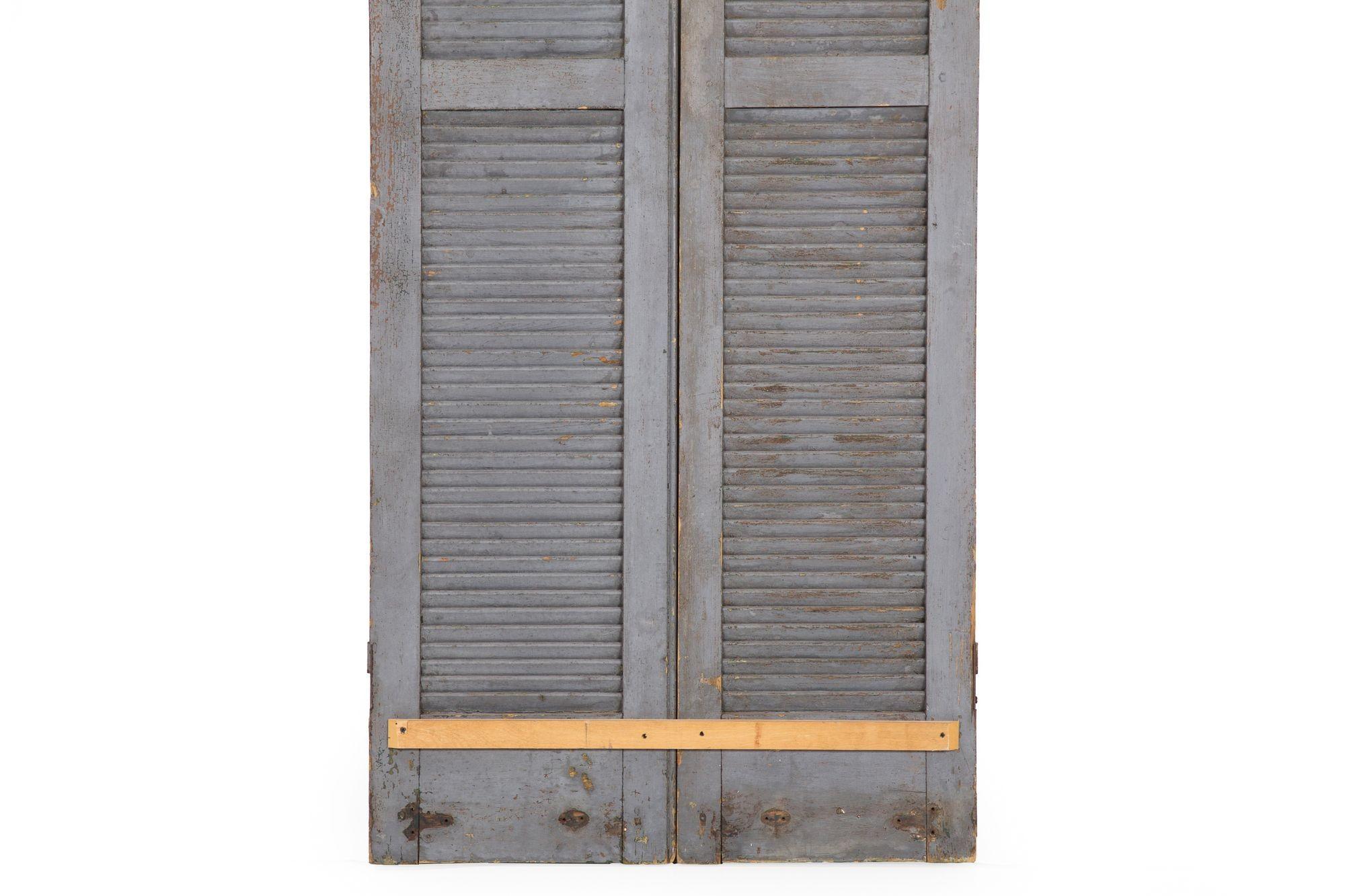 American Pair of Weathered Gray-Painted Arched Domed Louvered Doors For Sale