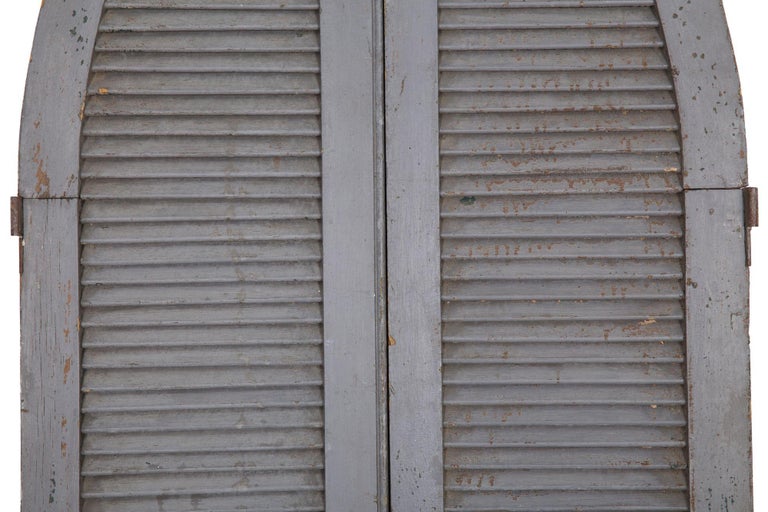 Pair of Weathered GrayPainted Arched Domed Louvered Doors For Sale at