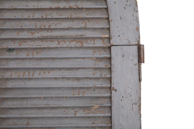 Pair of Weathered GrayPainted Arched Domed Louvered Doors For Sale at