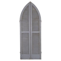 Used Pair of Weathered Gray-Painted Arched Domed Louvered Doors