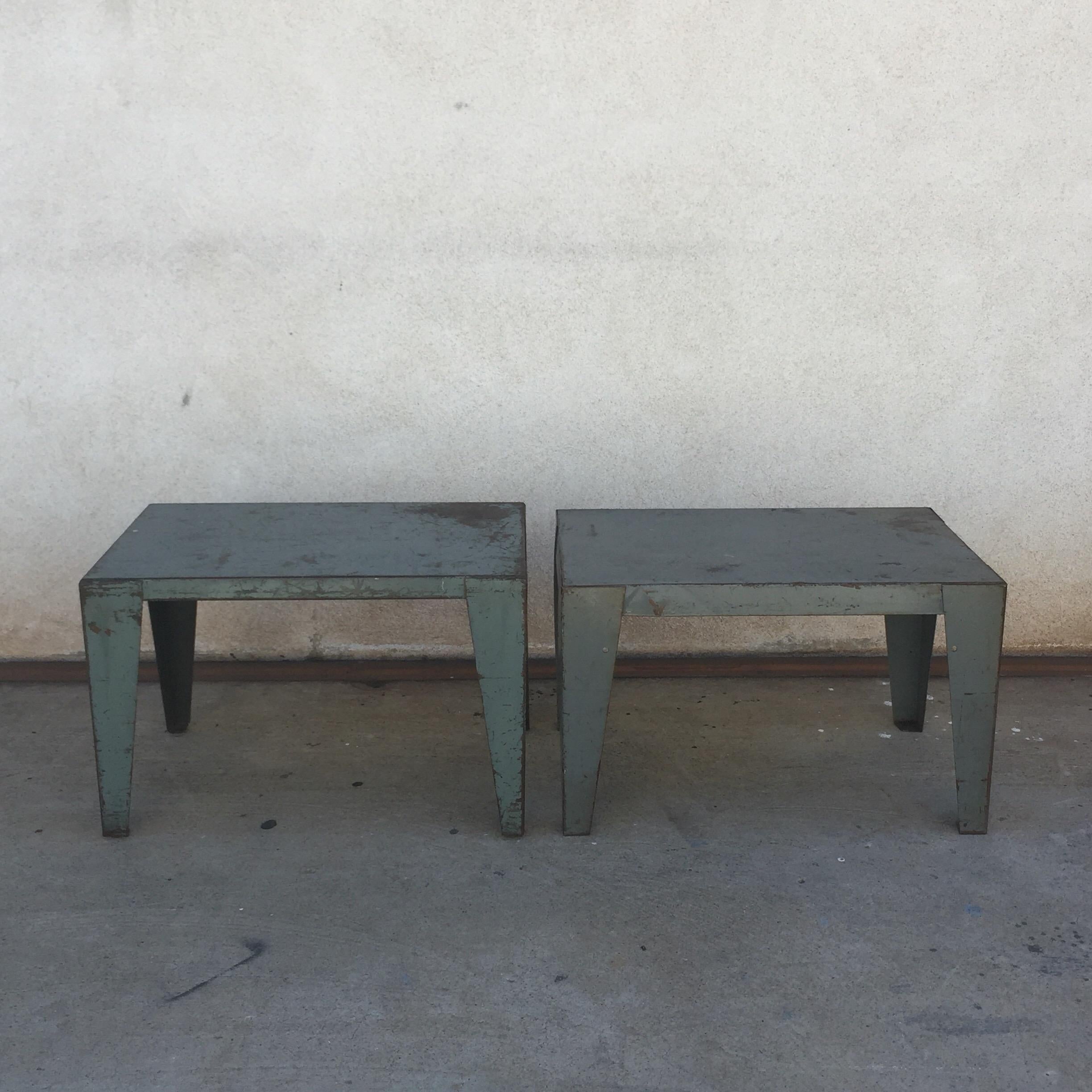 Pair of weathered industrial end tables or side tables. Great look.