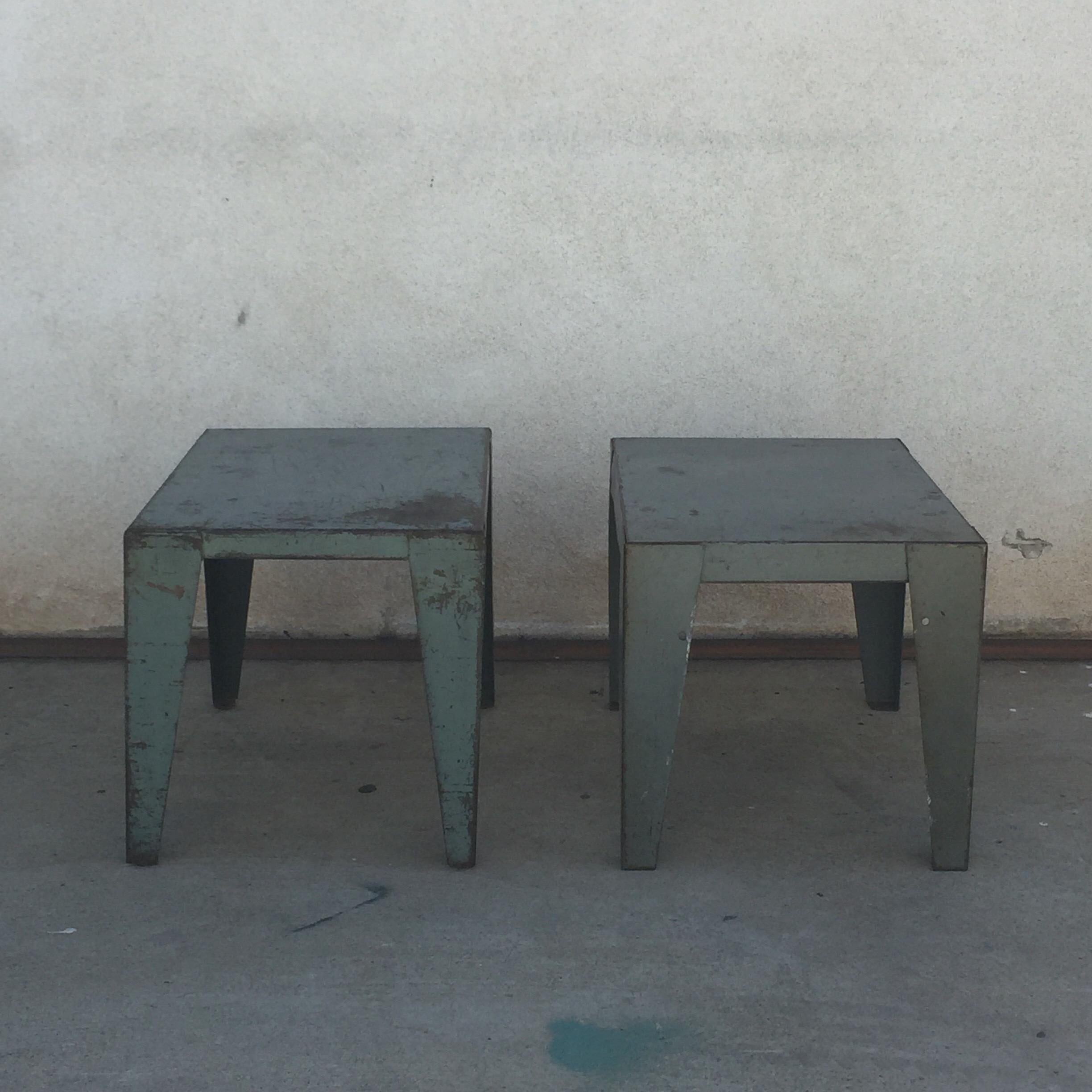 American Pair of Weathered Industrial End Tables or Side Tables