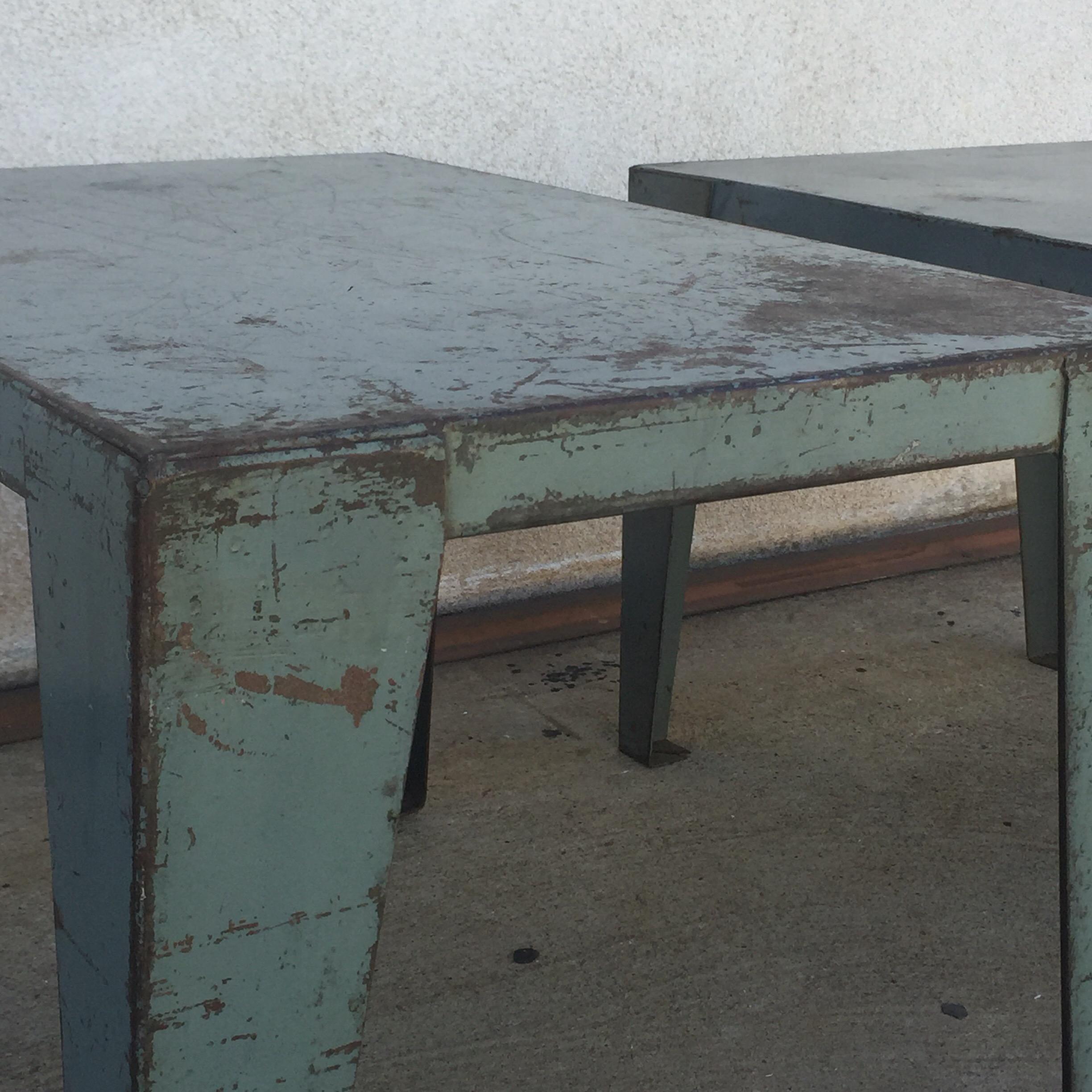 Mid-20th Century Pair of Weathered Industrial End Tables or Side Tables