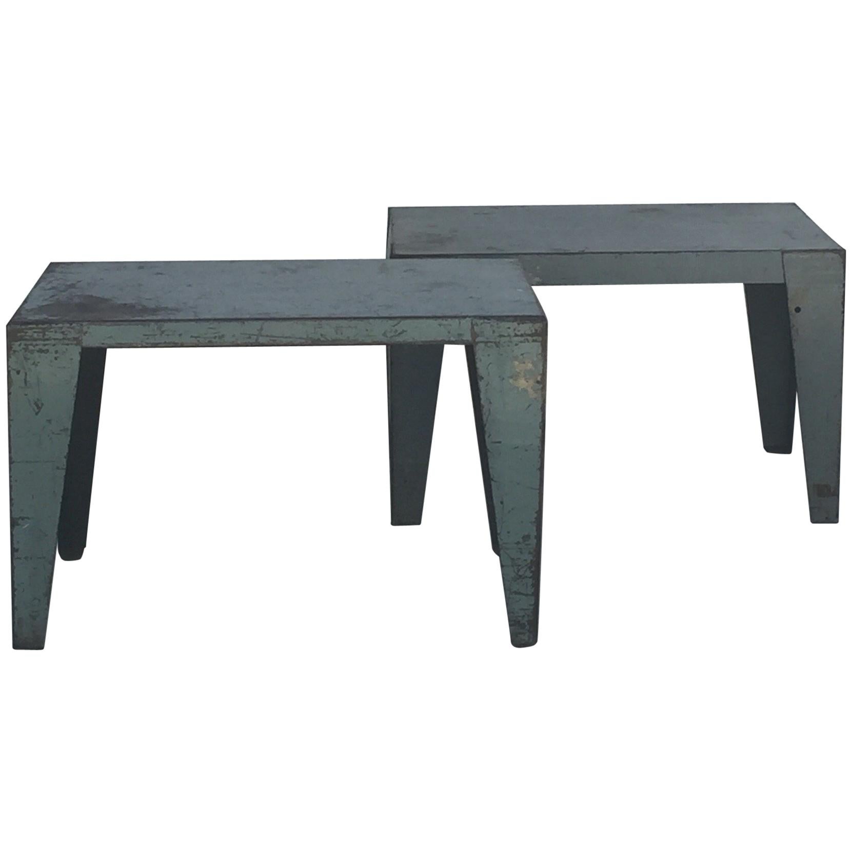 Pair of Weathered Industrial End Tables or Side Tables