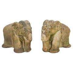 Antique Pair of Weathered Terracotta Elephants