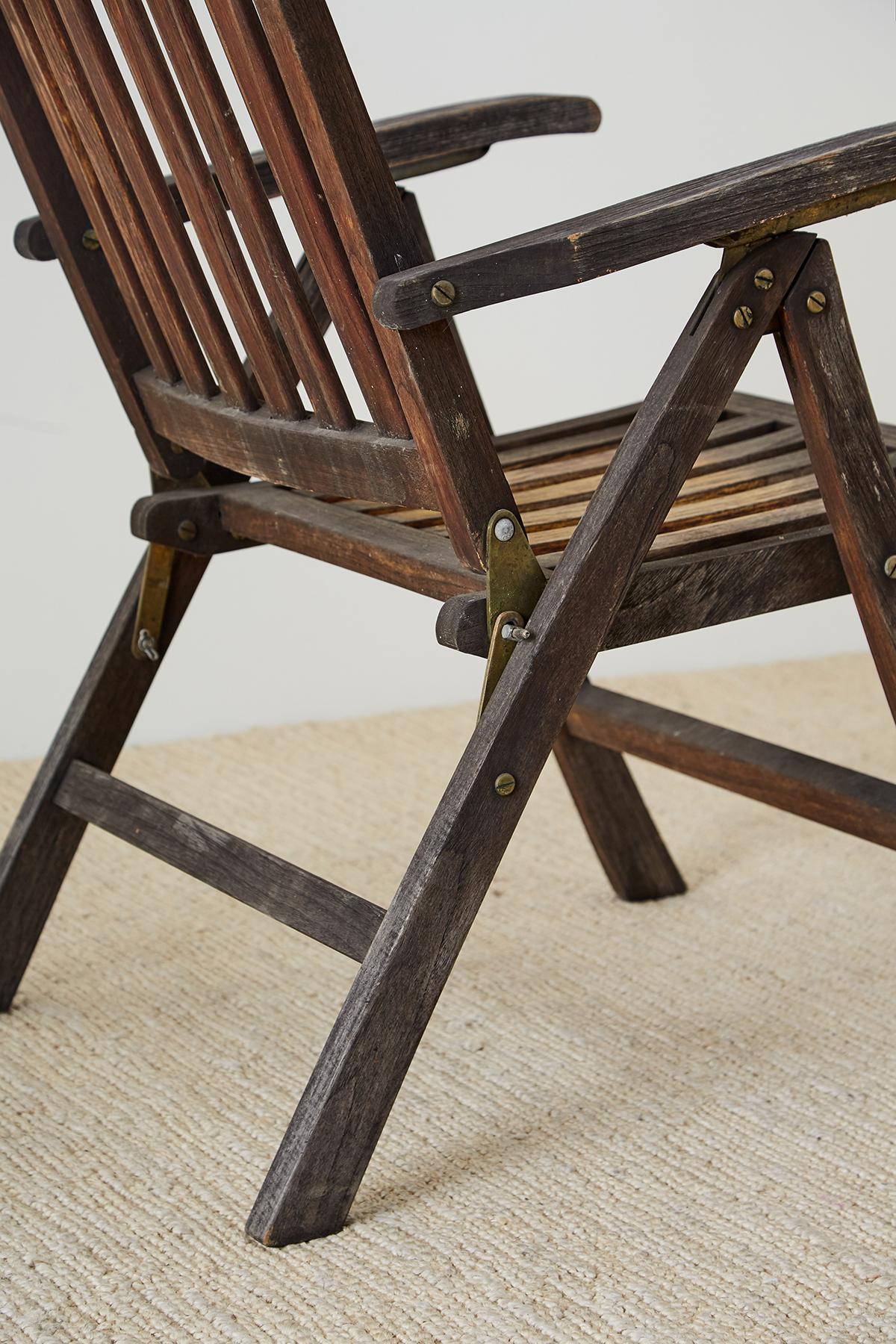 Pair of Weathered Vintage Teak Folding Chairs 5