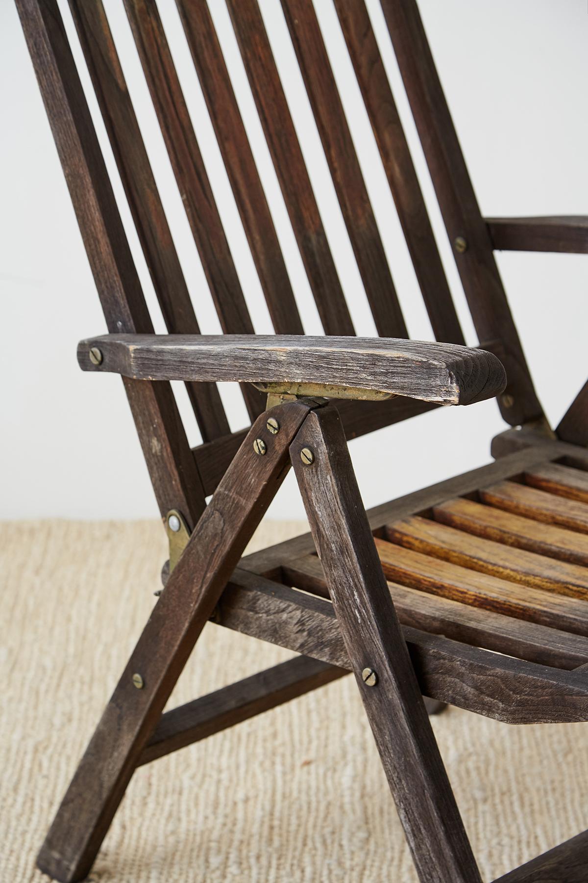 Pair of Weathered Vintage Teak Folding Chairs 8