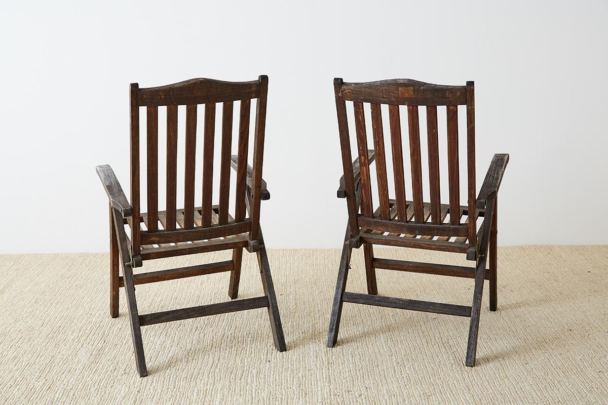 Pair of Weathered Vintage Teak Folding Chairs 11
