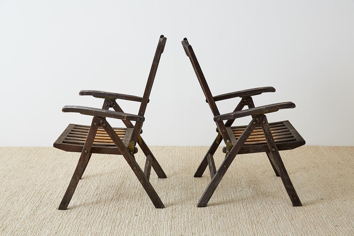 American Pair of Weathered Vintage Teak Folding Chairs