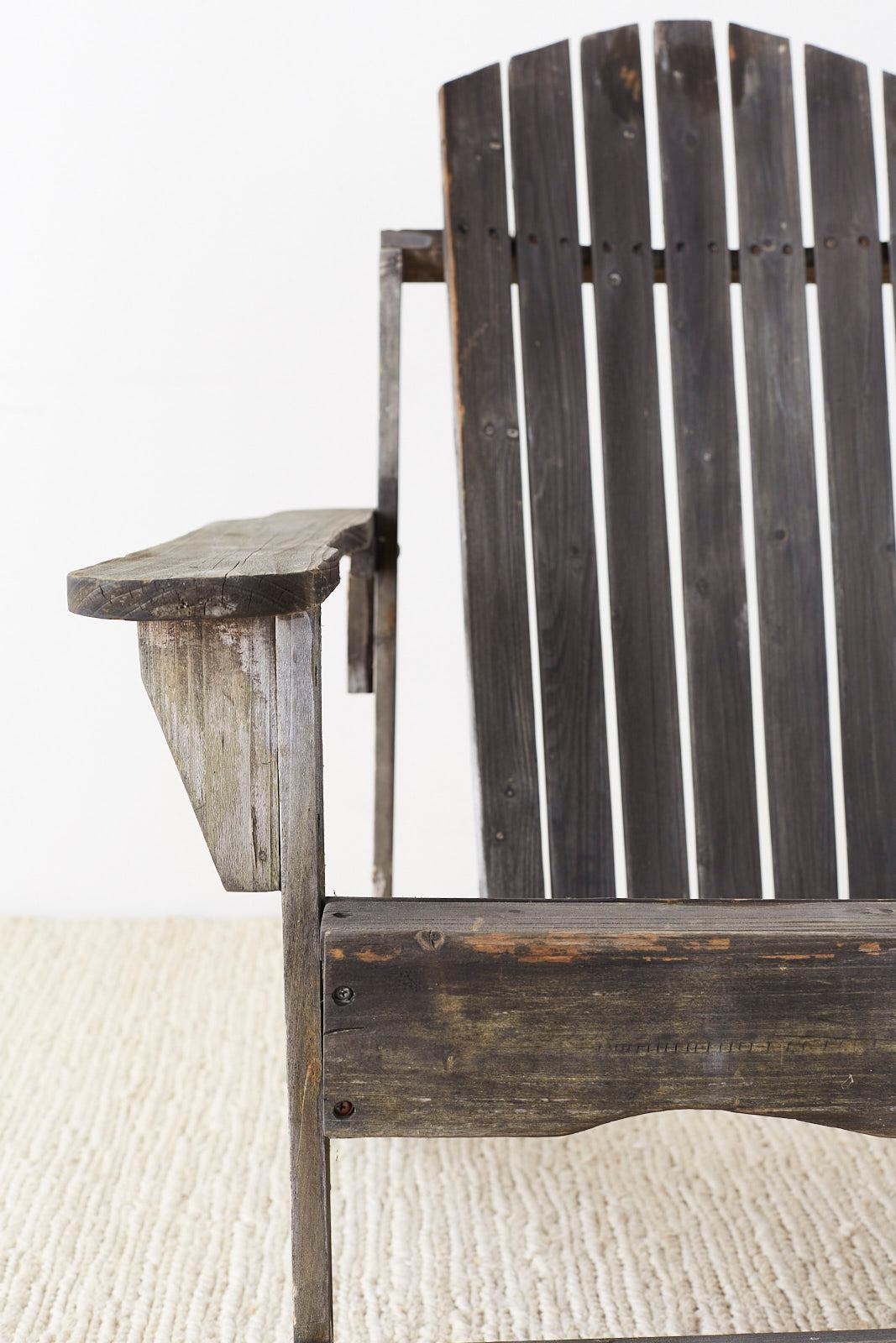 Pair of Weathered Westport Plank Adirondack Chairs 5