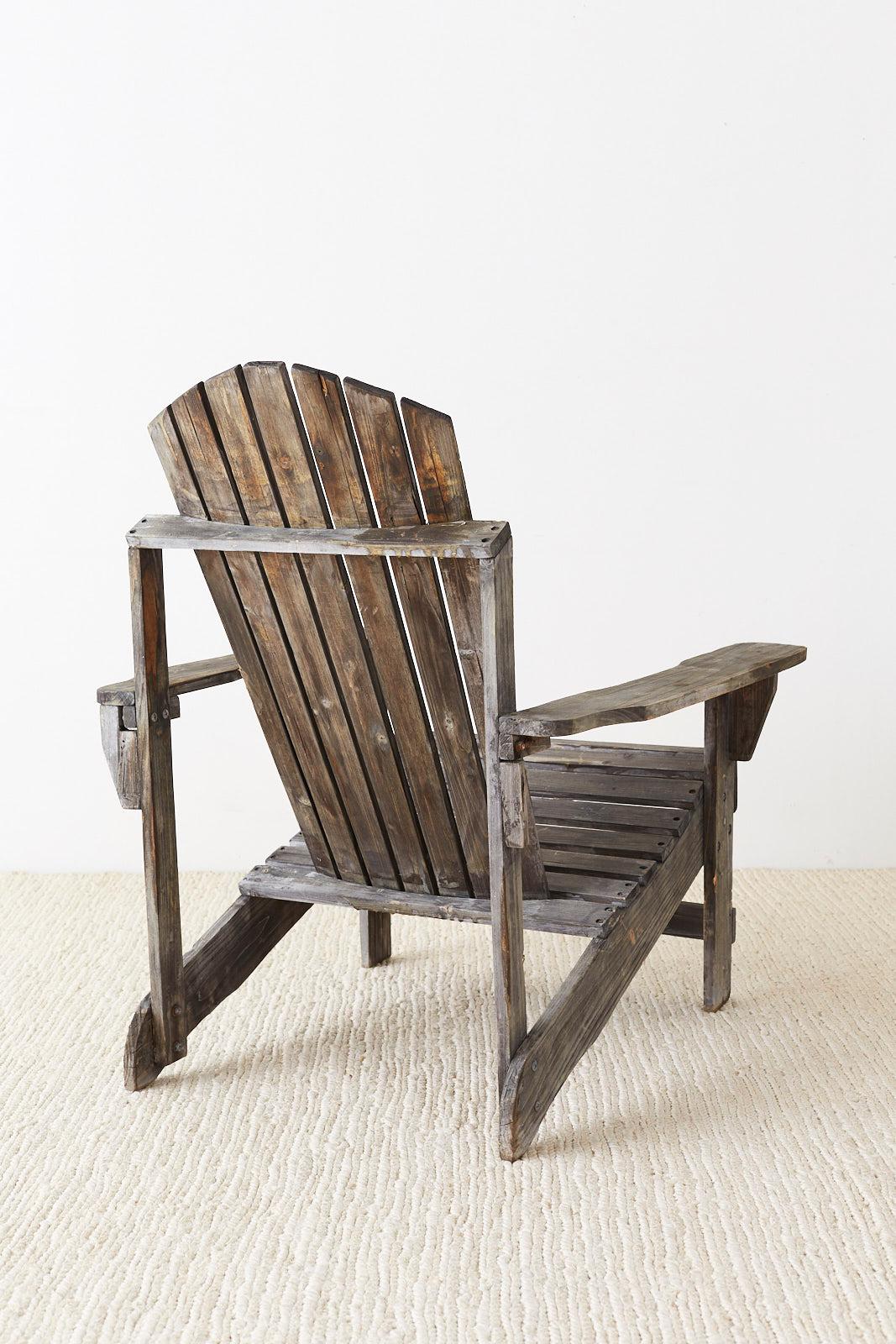 Pair of Weathered Westport Plank Adirondack Chairs 6
