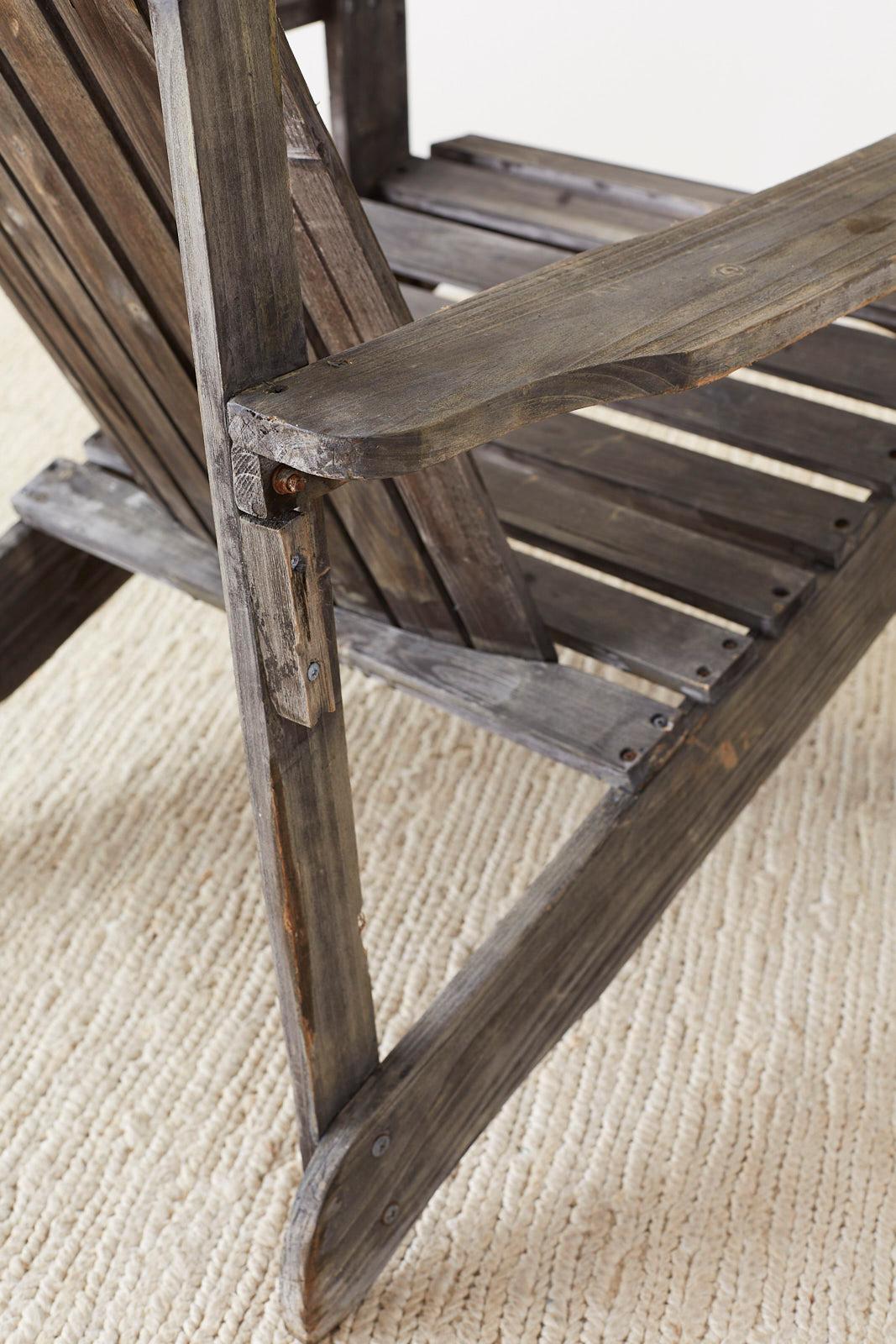 Pair of Weathered Westport Plank Adirondack Chairs 7