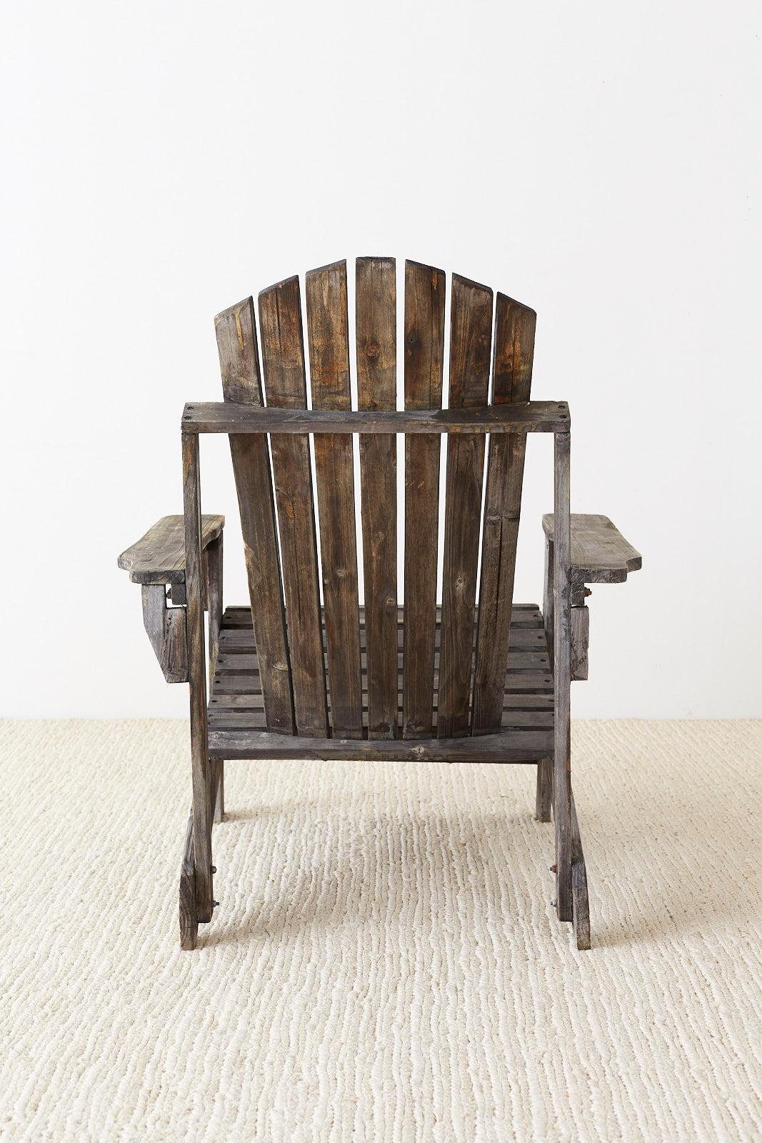 Pair of Weathered Westport Plank Adirondack Chairs 9