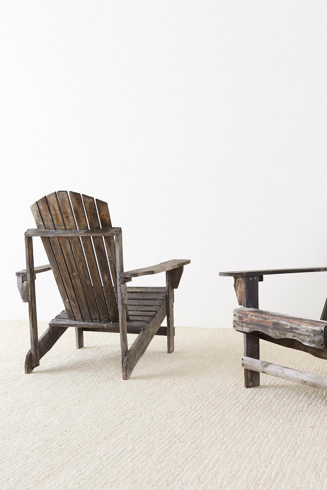 Pair of Weathered Westport Plank Adirondack Chairs 10