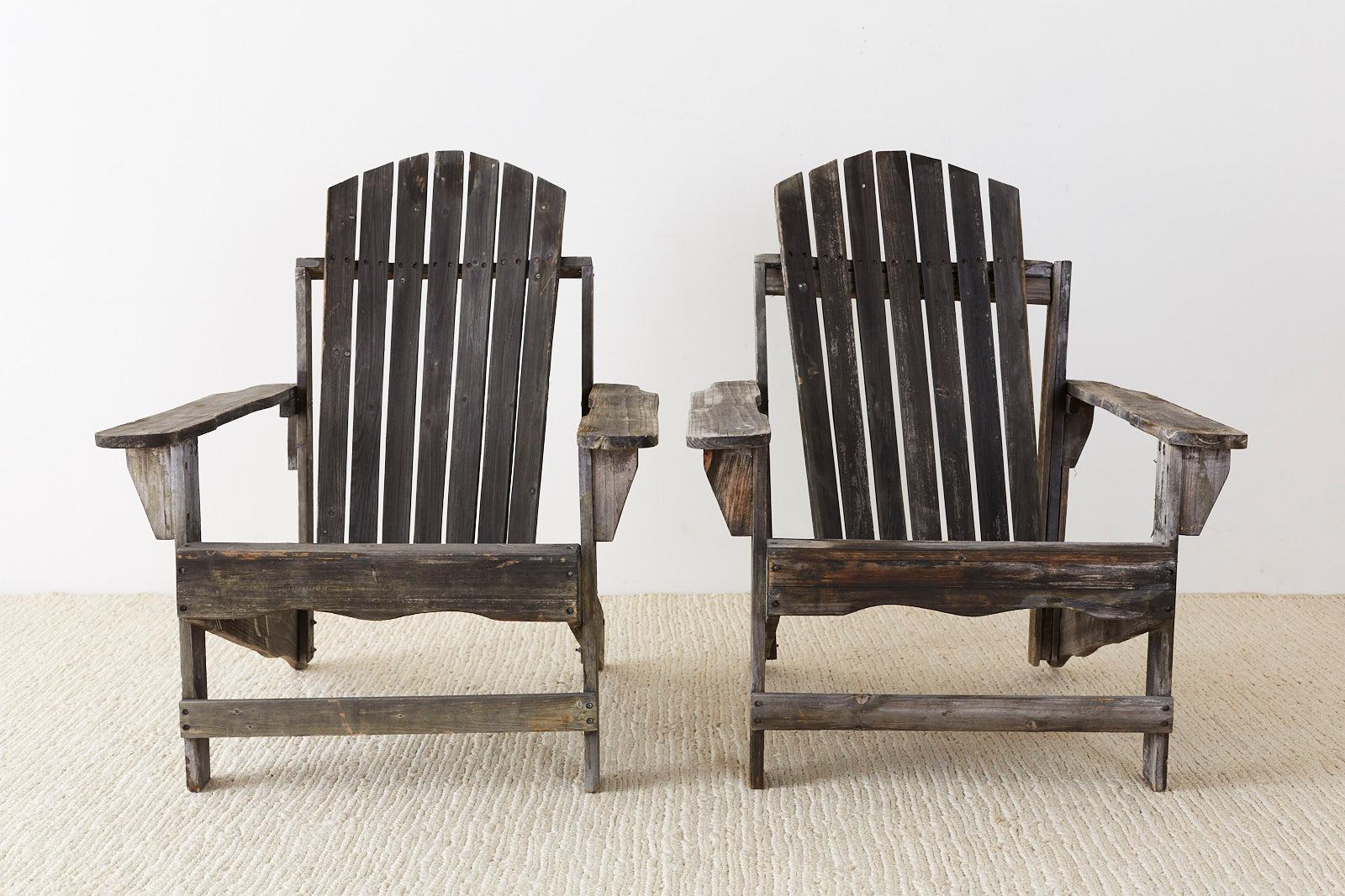 American Pair of Weathered Westport Plank Adirondack Chairs