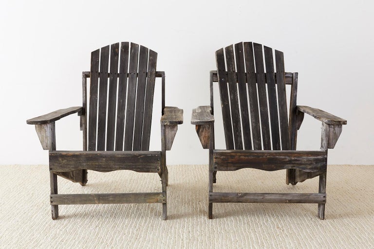 Pair of Weathered Westport Plank Adirondack Chairs at 1stDibs