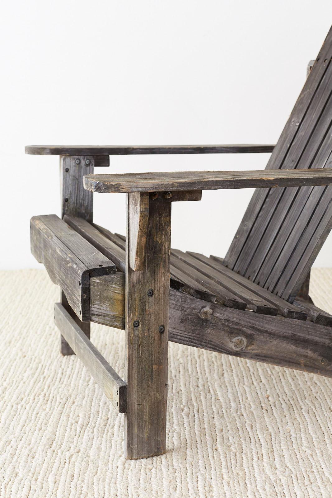 20th Century Pair of Weathered Westport Plank Adirondack Chairs