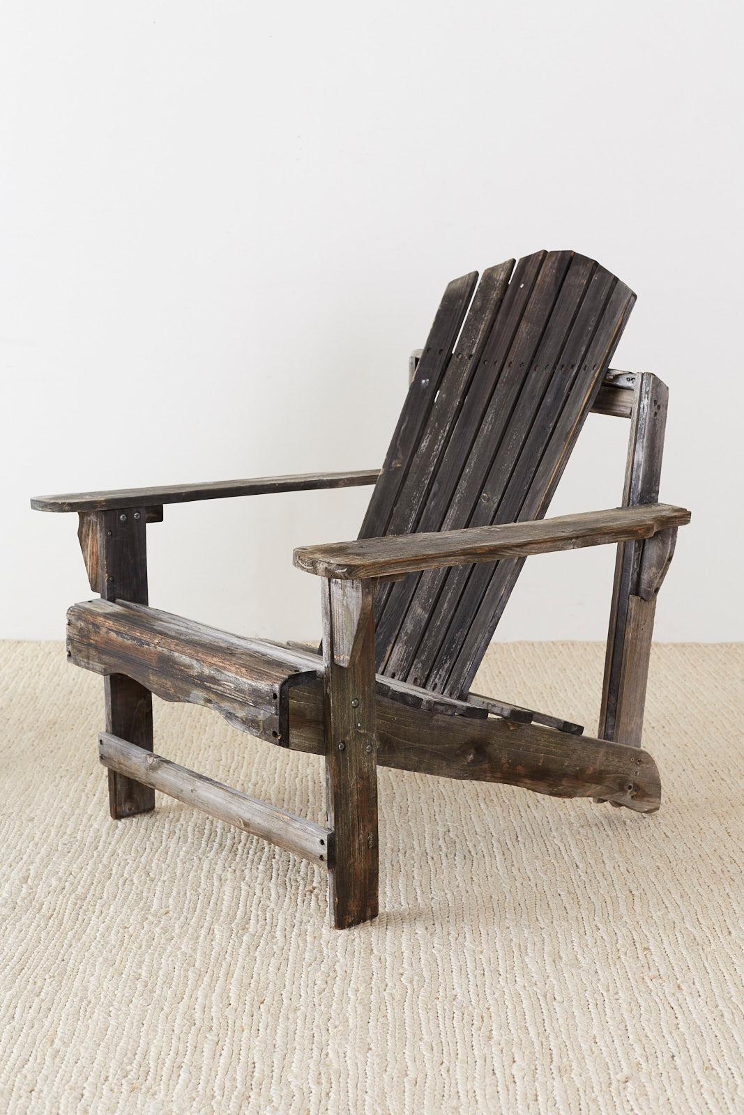 Wood Pair of Weathered Westport Plank Adirondack Chairs
