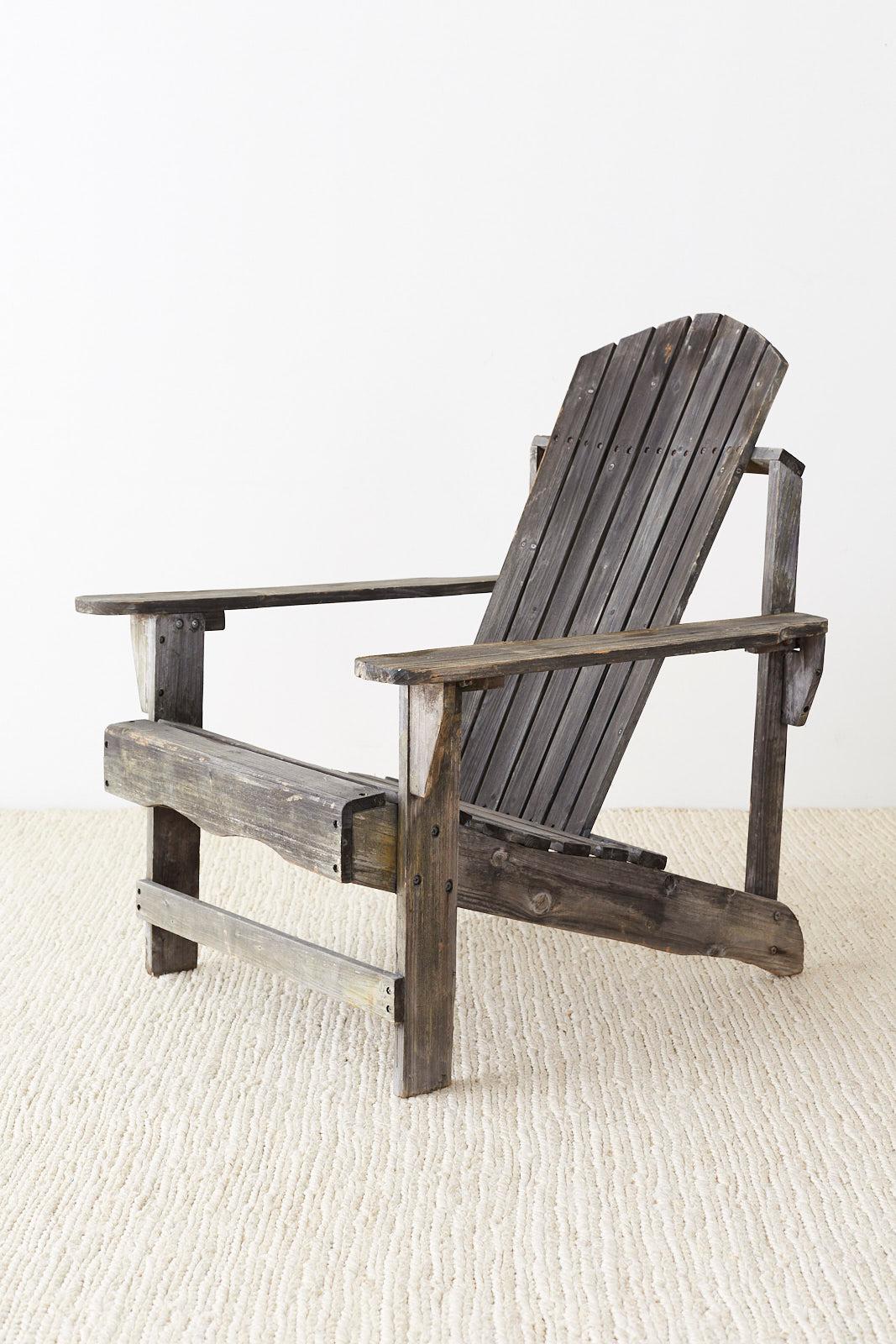 Pair of Weathered Westport Plank Adirondack Chairs 1