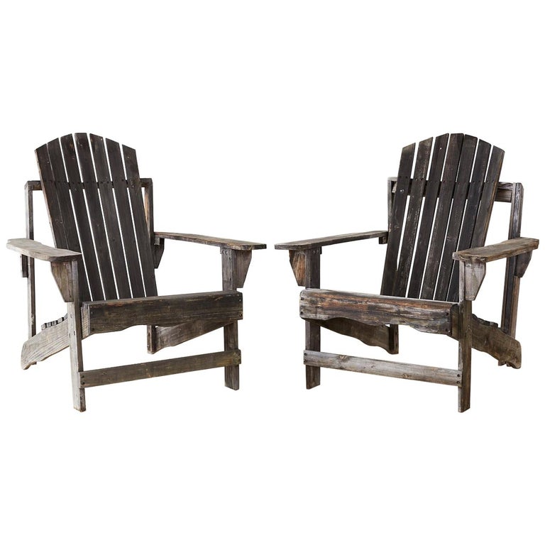 Pair of Weathered Westport Plank Adirondack Chairs at 1stDibs
