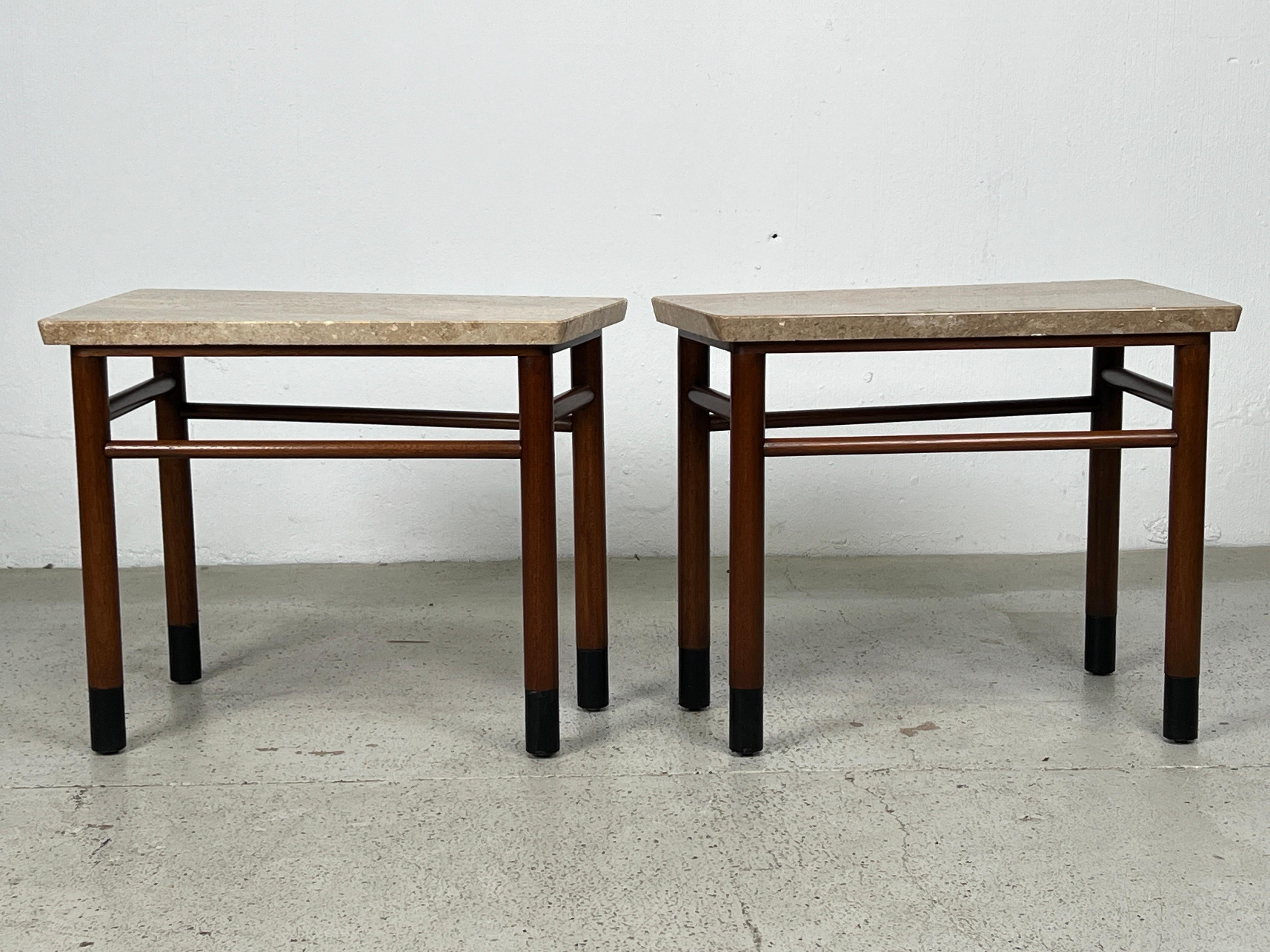 Pair of Wedge Shaped Travertine Tables by Edward Wormley for Dunbar For Sale 6