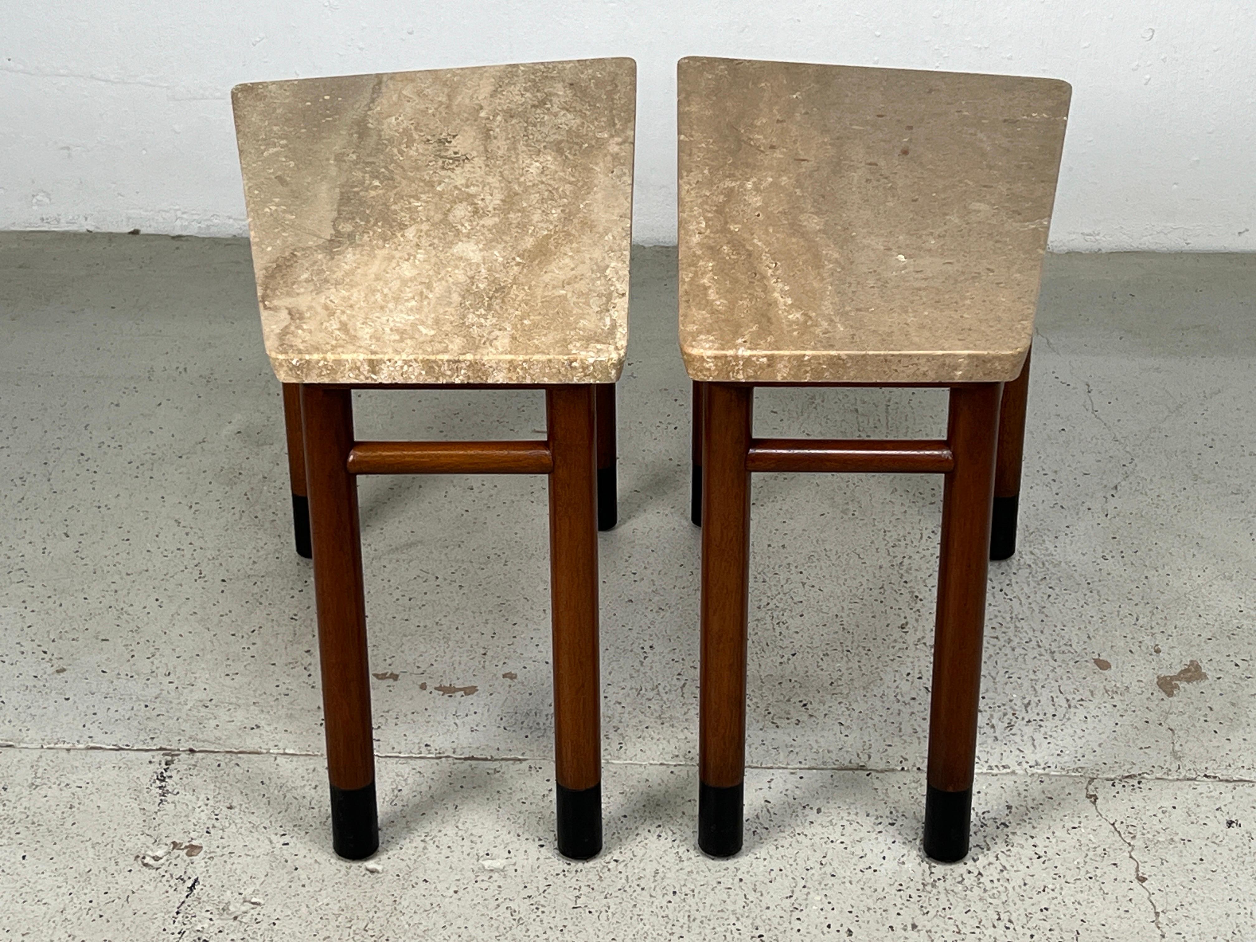 Pair of Wedge Shaped Travertine Tables by Edward Wormley for Dunbar For Sale 7