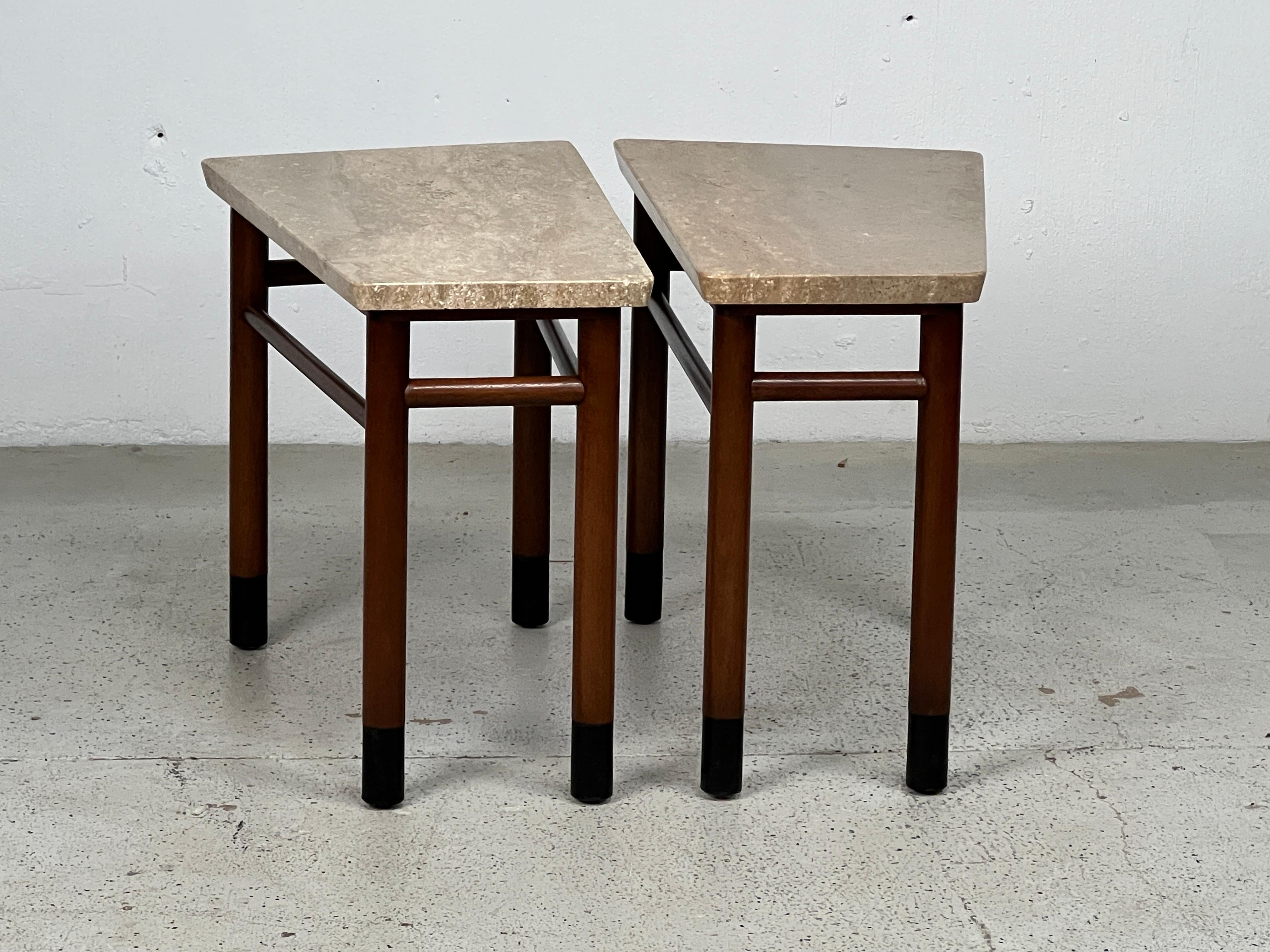 Pair of Wedge Shaped Travertine Tables by Edward Wormley for Dunbar For Sale 8