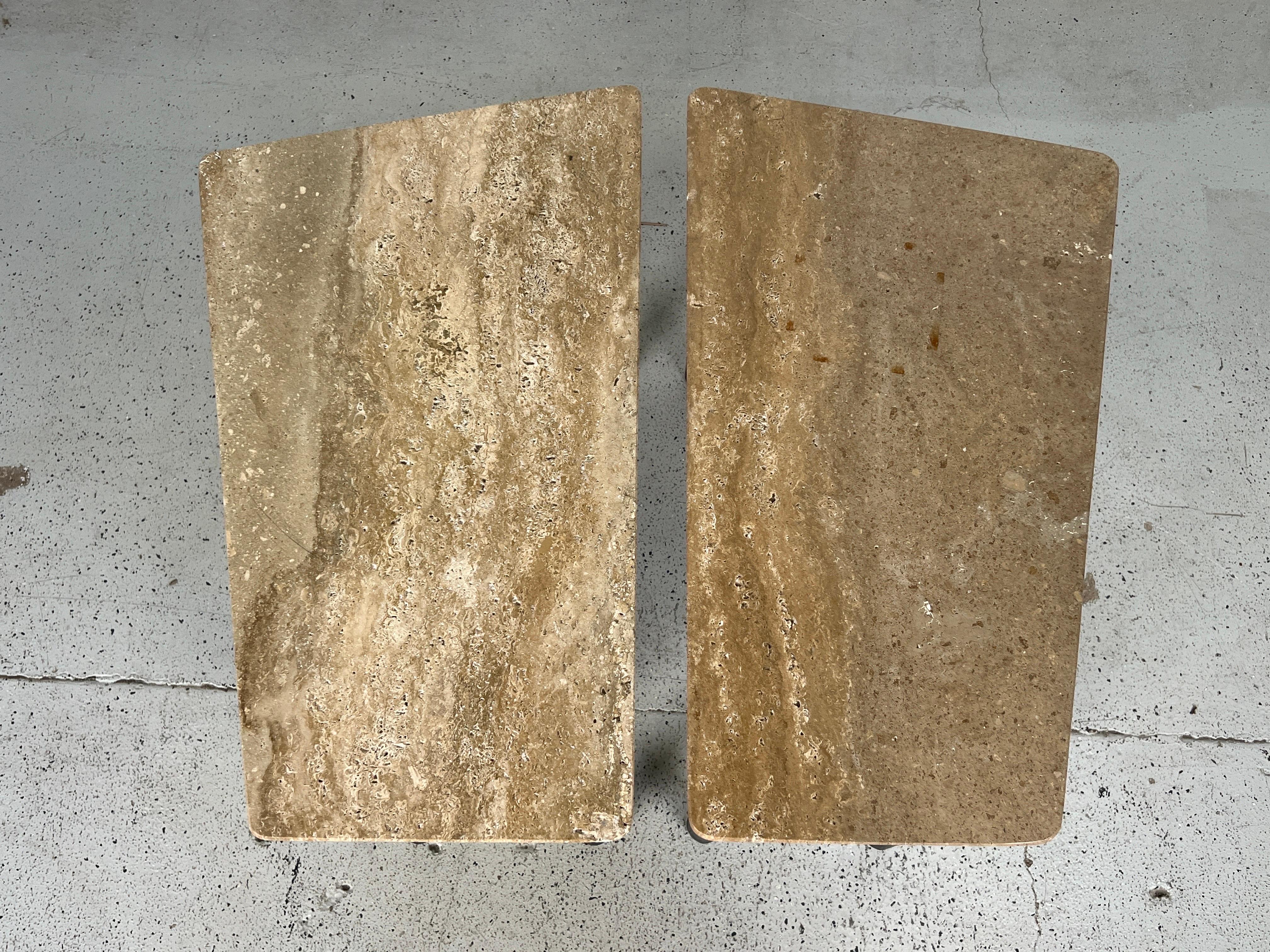 Pair of Wedge Shaped Travertine Tables by Edward Wormley for Dunbar For Sale 9