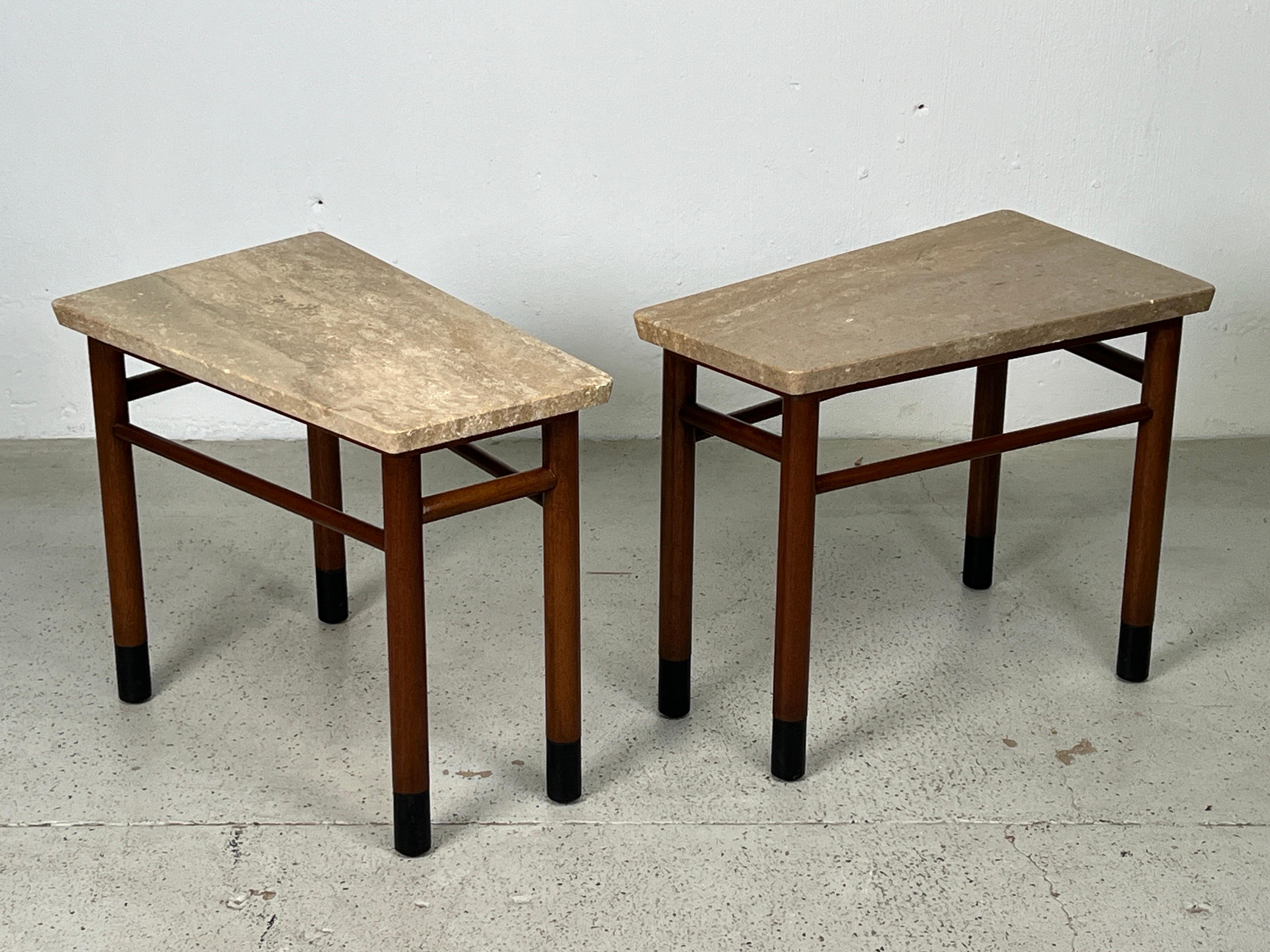 Pair of Wedge Shaped Travertine Tables by Edward Wormley for Dunbar For Sale 11