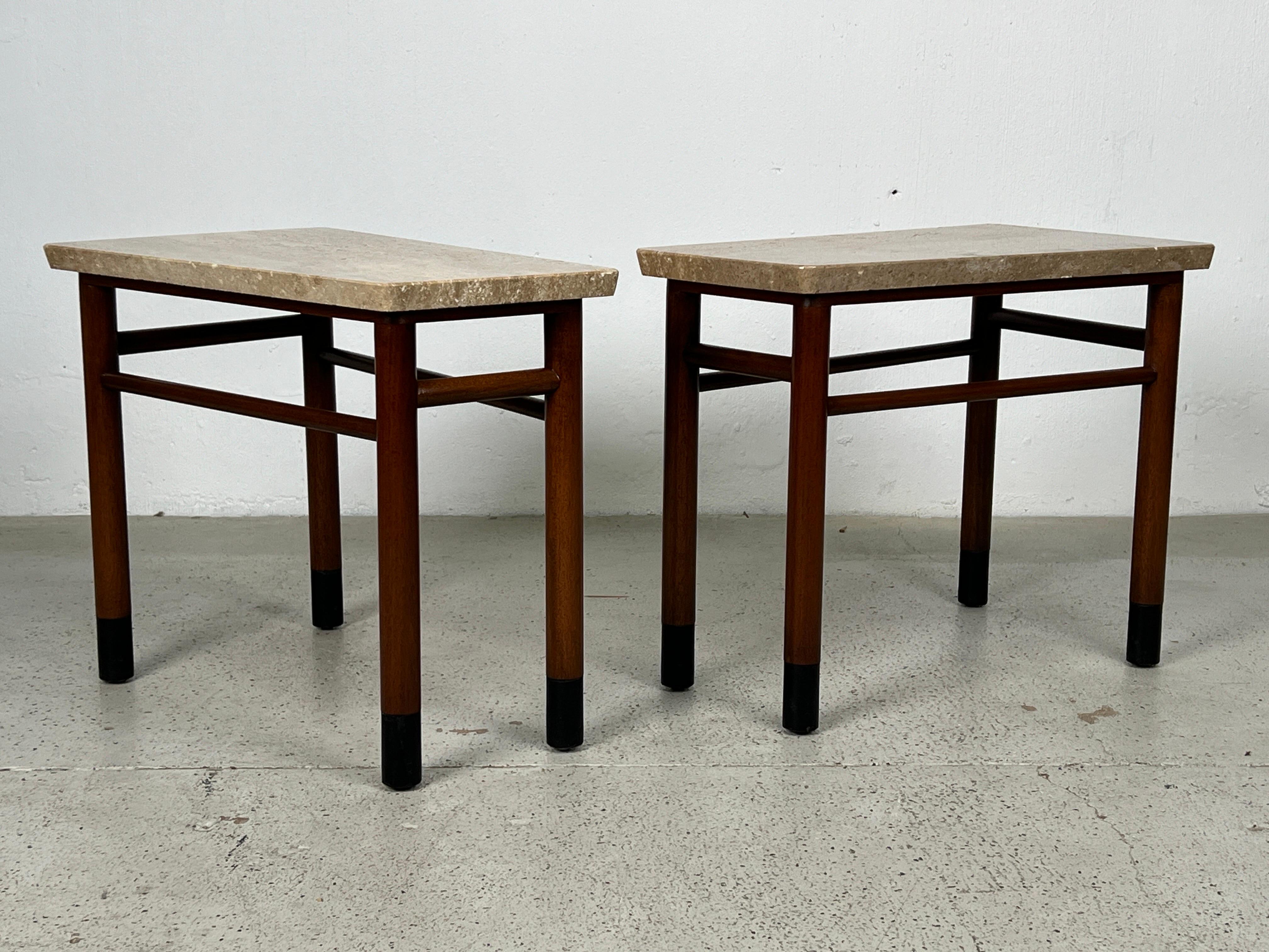 Pair of Wedge Shaped Travertine Tables by Edward Wormley for Dunbar For Sale 12