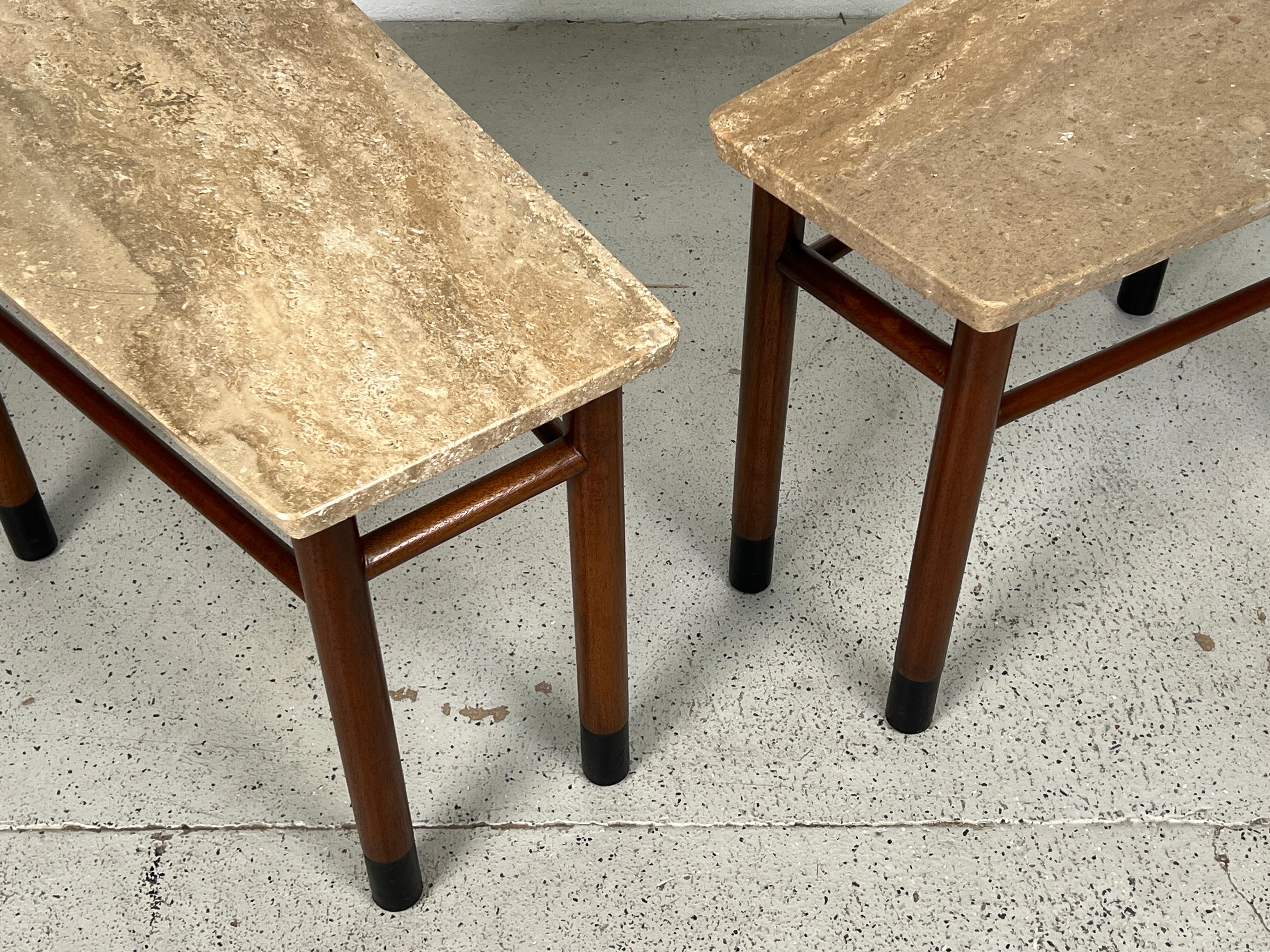 Pair of Wedge Shaped Travertine Tables by Edward Wormley for Dunbar For Sale 13