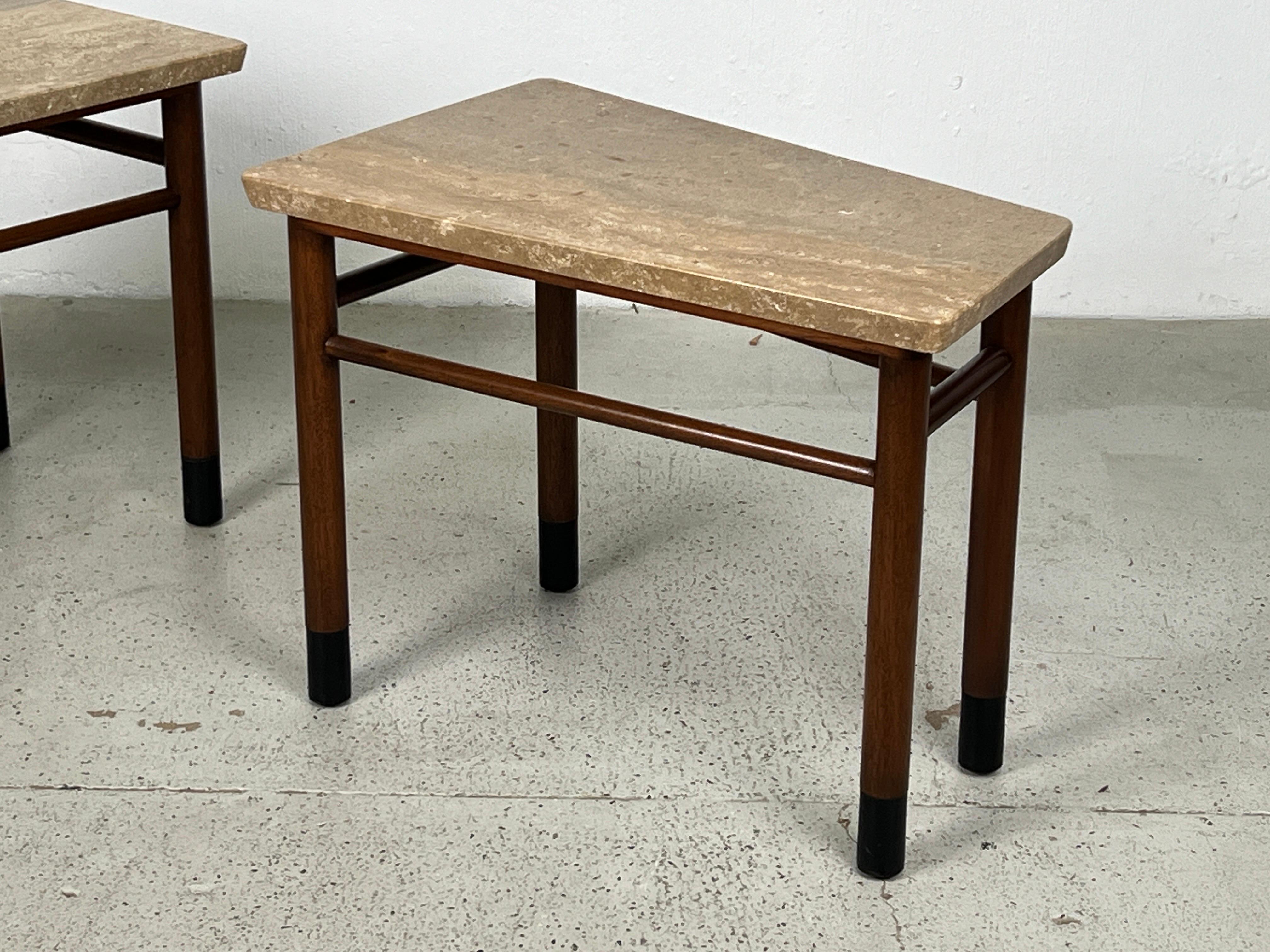Mid-20th Century Pair of Wedge Shaped Travertine Tables by Edward Wormley for Dunbar For Sale