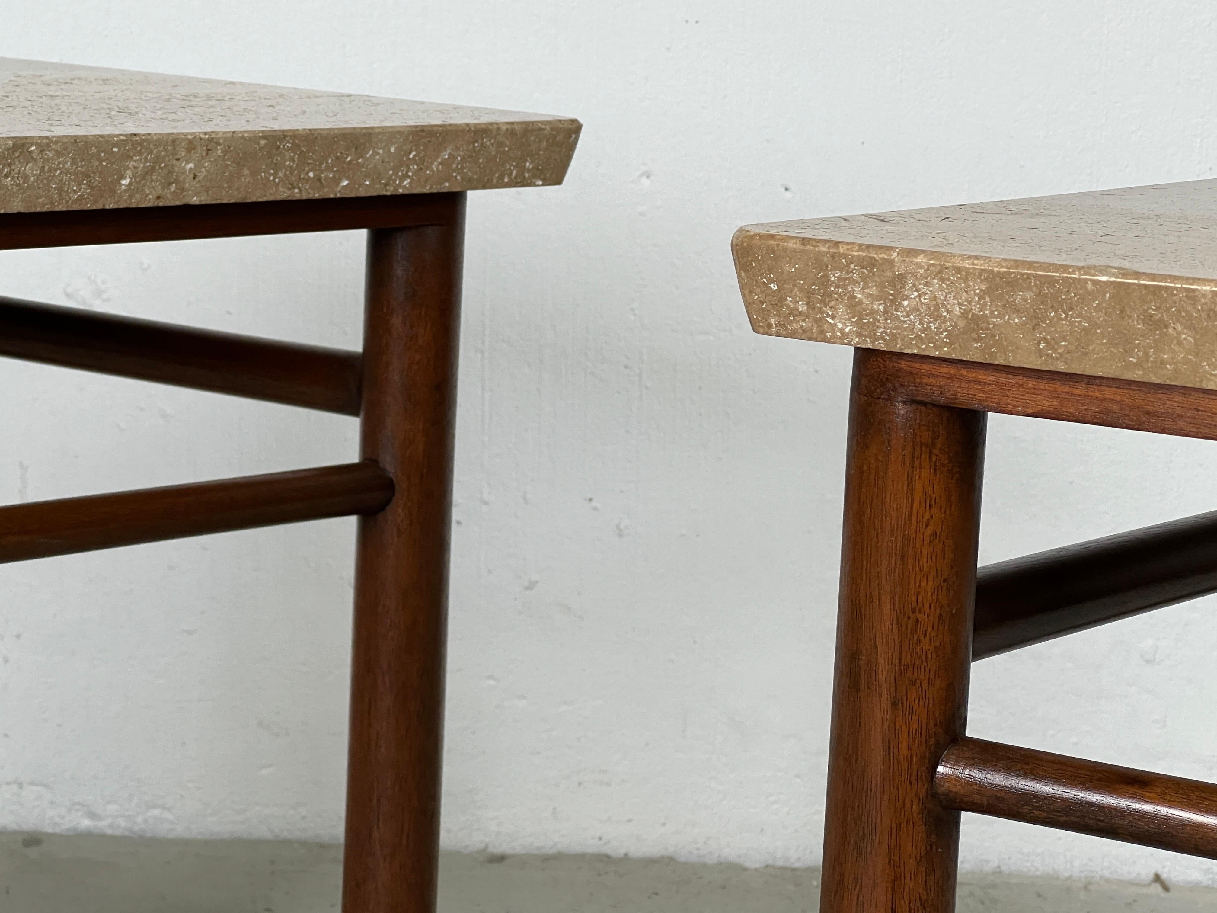 Pair of Wedge Shaped Travertine Tables by Edward Wormley for Dunbar For Sale 4