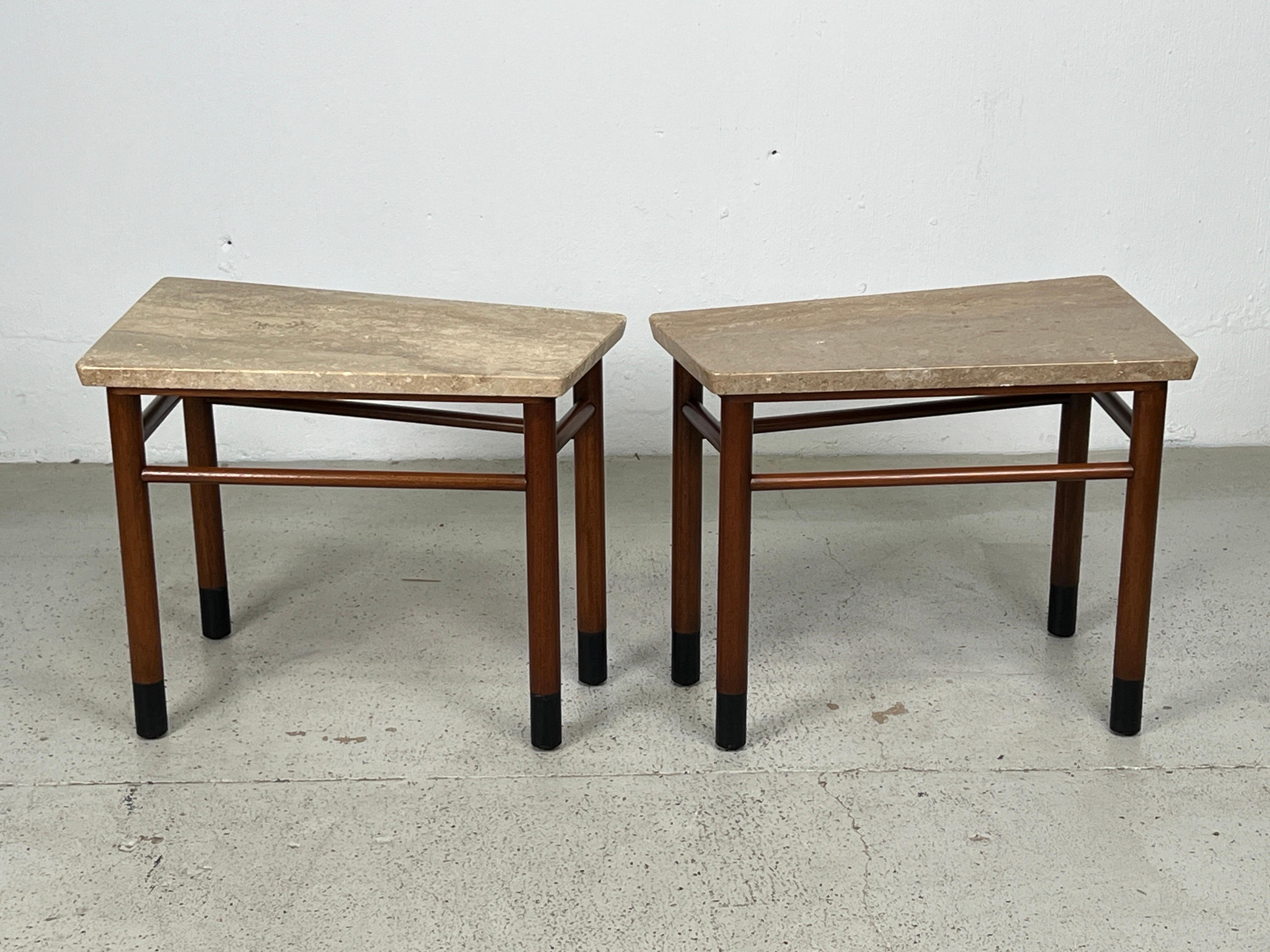 Pair of Wedge Shaped Travertine Tables by Edward Wormley for Dunbar For Sale 5