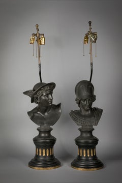 Pair of Wedgwood Basalt Busts Mounted as Lamps, 19th Century