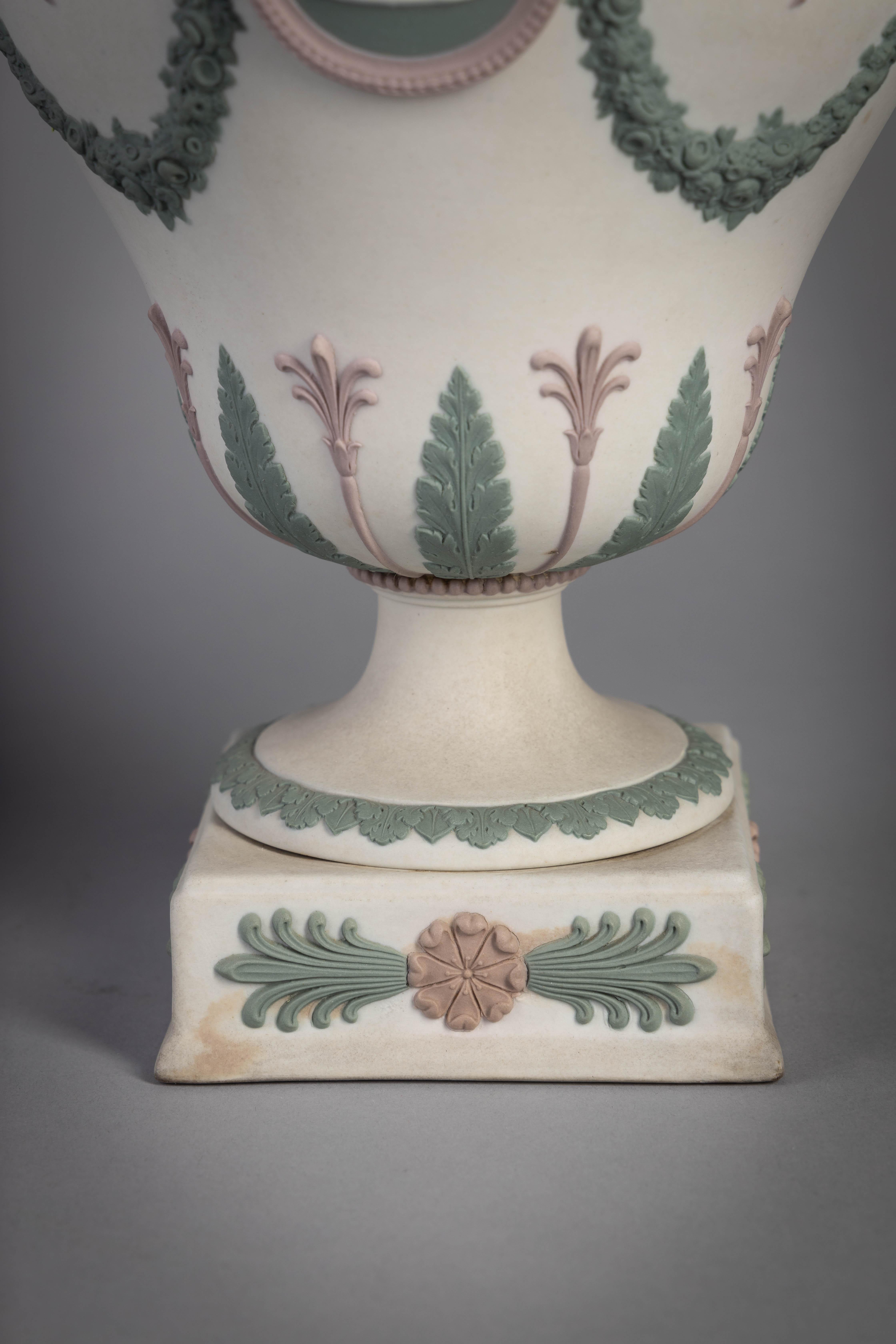 Late 19th Century Pair of Wedgwood Tri-Color Covered Urns, circa 1890 For Sale