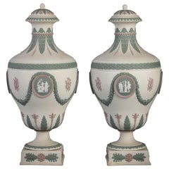 Antique Pair of Wedgwood Tri-Color Covered Urns, circa 1890