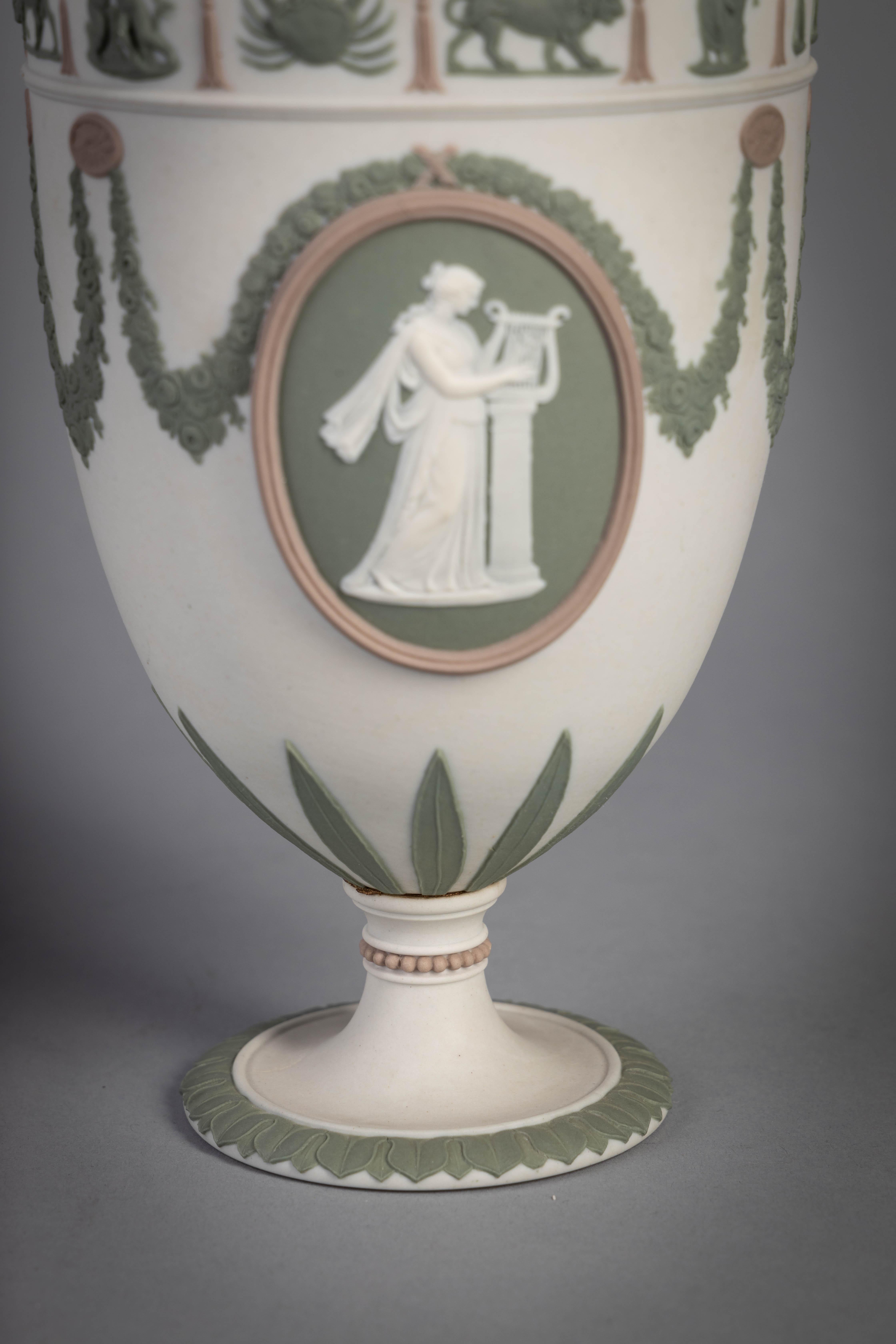 Late 19th Century Pair of Wedgwood Basalt Tri-Color Two-Handled Vases, circa 1890