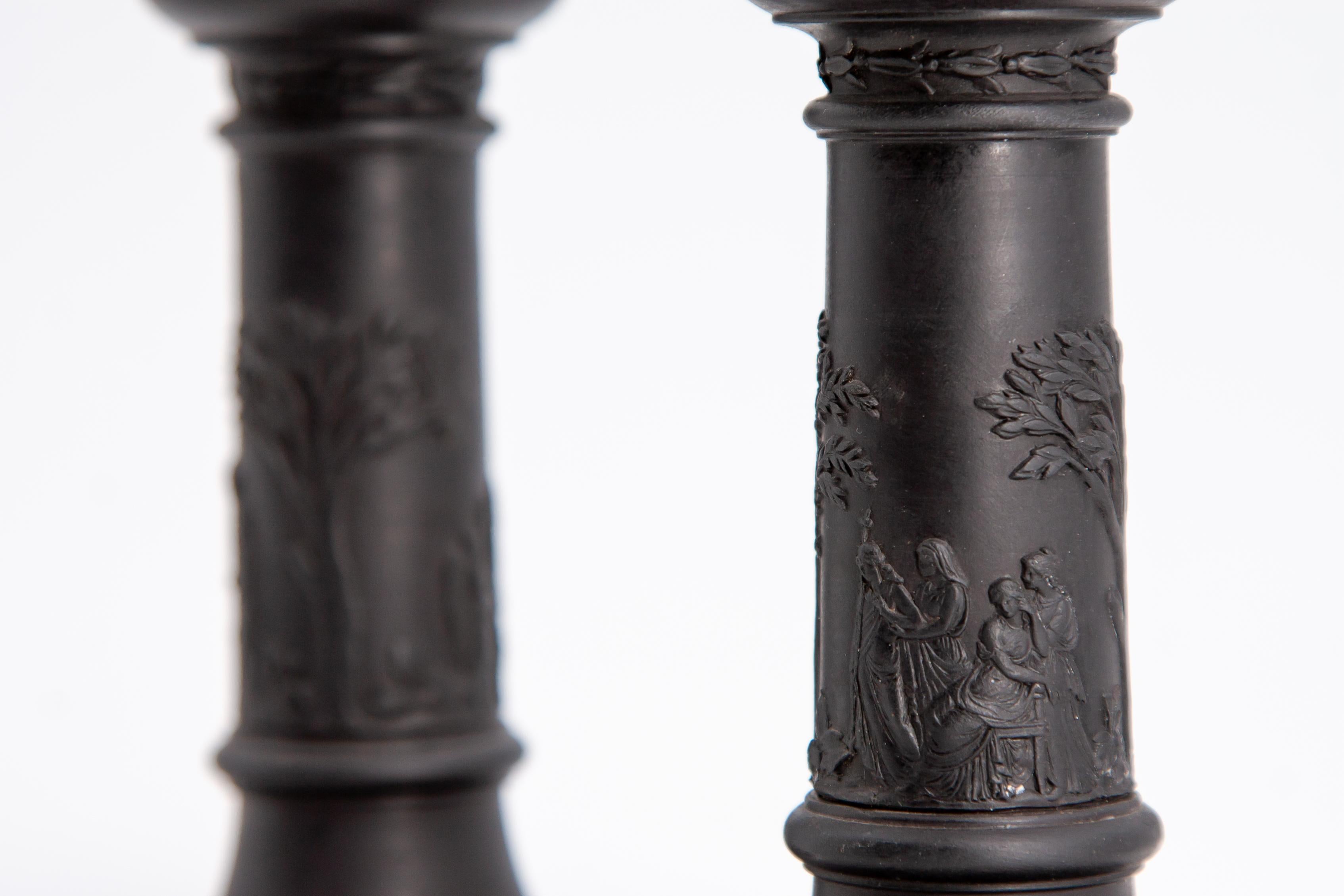 English Pair of Wedgwood Black Basalt Candlesticks