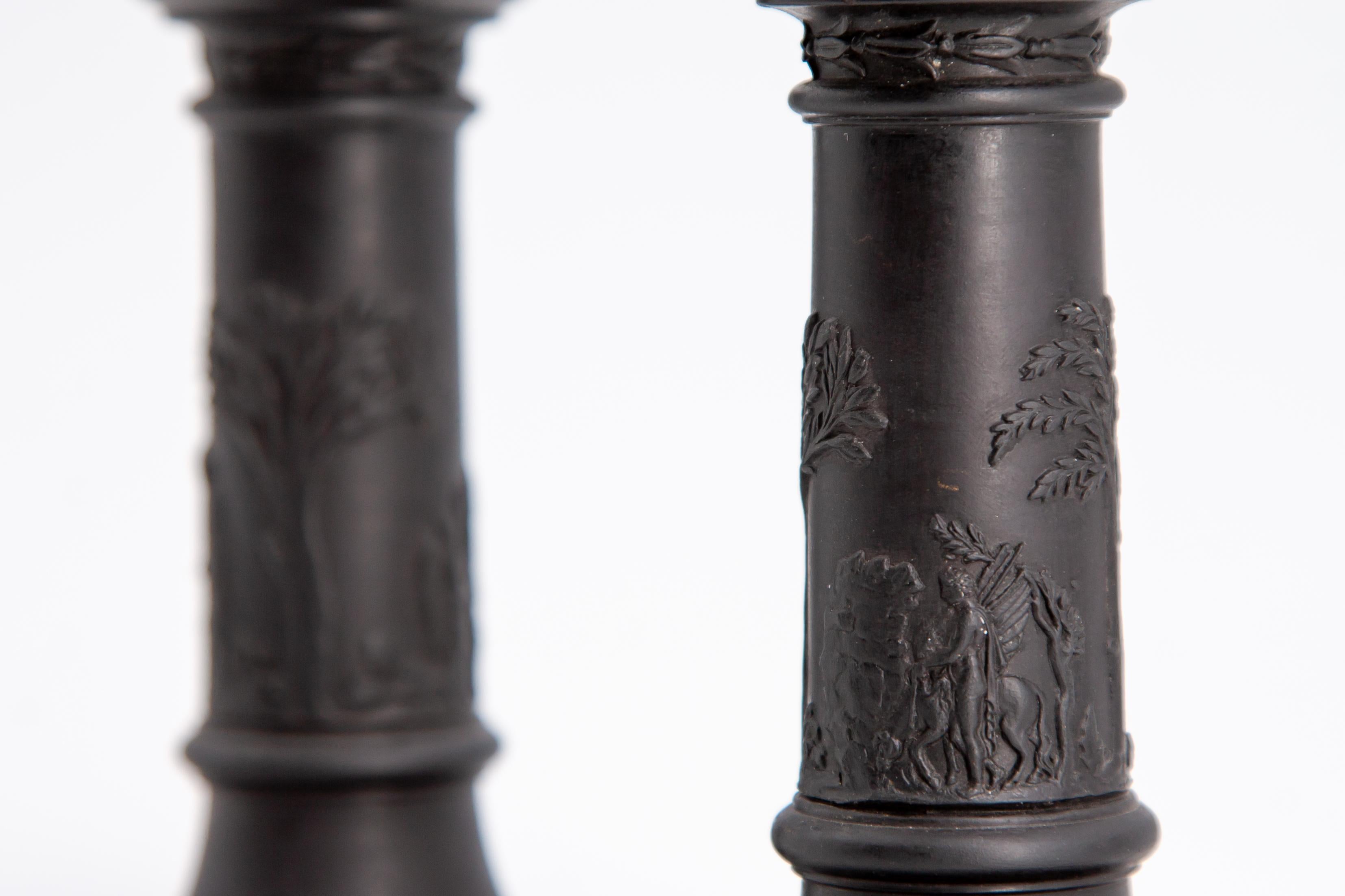 Pair of Wedgwood Black Basalt Candlesticks In Excellent Condition In Fort Lauderdale, FL